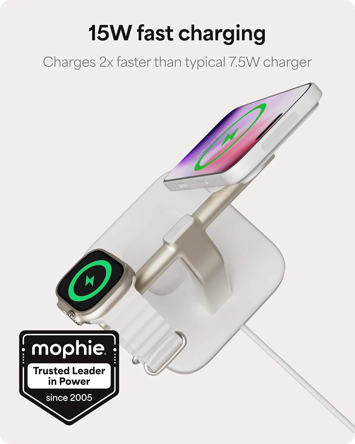 پایه شارژ بیسیم Mophie - دارای گواهی Qi2، شارژر MagSafe برای آیفون - شارژر بیسیم مغناطیسی سریع با پایه تلفن قابل تنظیم و مدیریت کابل - تا 15 وات توان پایه شارژ بیسیم Mophie - دارای گواهی Qi2، شارژر MagSafe برای آیفون - شارژر بیسیم مغناطیسی سریع با پایه تلفن قابل تنظیم و مدیریت کابل - تا 15 وات توان