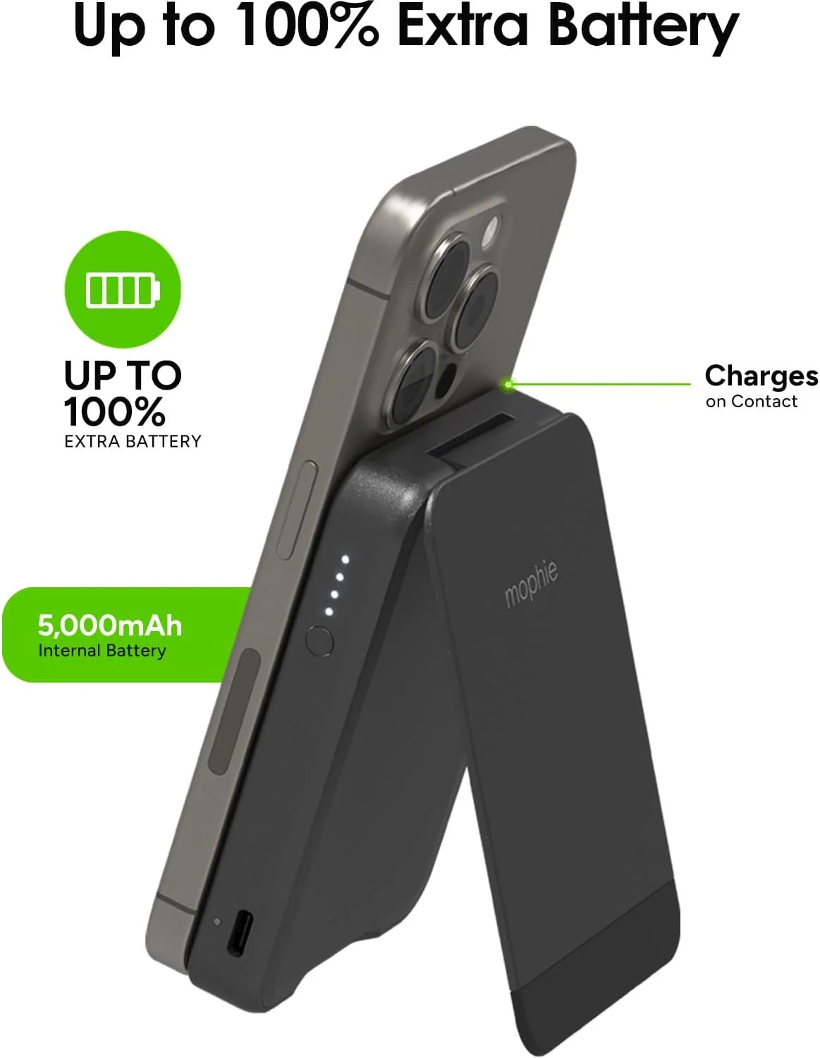 mophie Snap+ Powerstation Mini با پایه - 5000mAh، شارژر بیسیم مغناطیسی 15W Qi2، قابل حمل، سازگار با تلفنهای هوشمند MagSafe و Qi، با پایه نگهدارنده، شامل کابل USB C به USB C، مشکی mophie Snap+ Powerstation Mini با پایه - 5000mAh، شارژر بیسیم مغناطیسی 15W Qi2، قابل حمل، سازگار با تلفنهای هوشمند MagSafe و Qi، با پایه نگهدارنده، شامل کابل USB C به USB C، مشکی