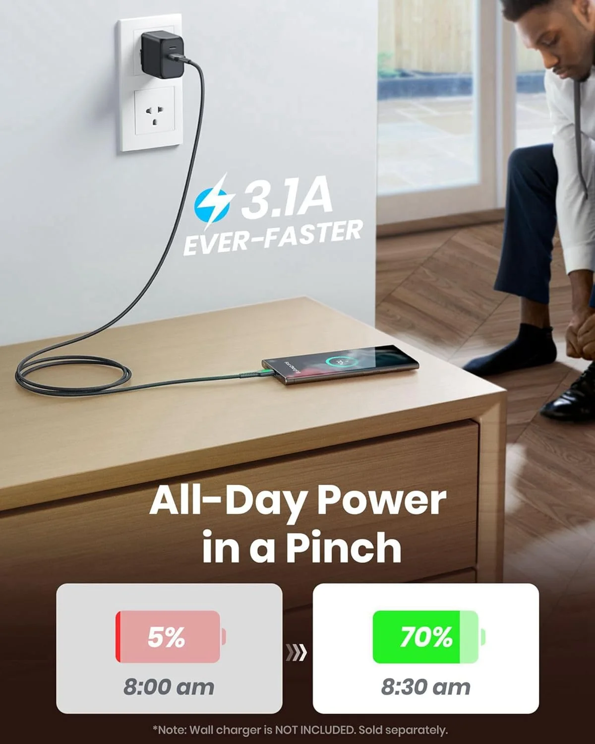 کابل USB به Type C اینیو، بسته 3 عددی [0.5 متر+2 متر * 2] کابل شارژ سریع 3.1 آمپر USB A به USB C، سیم شارژر گوشی Type C بافته شده برای آیفون 16 15 پرو سامسونگ گلکسی S21 S20 S10 S9 پیکسل ال جی اندروید