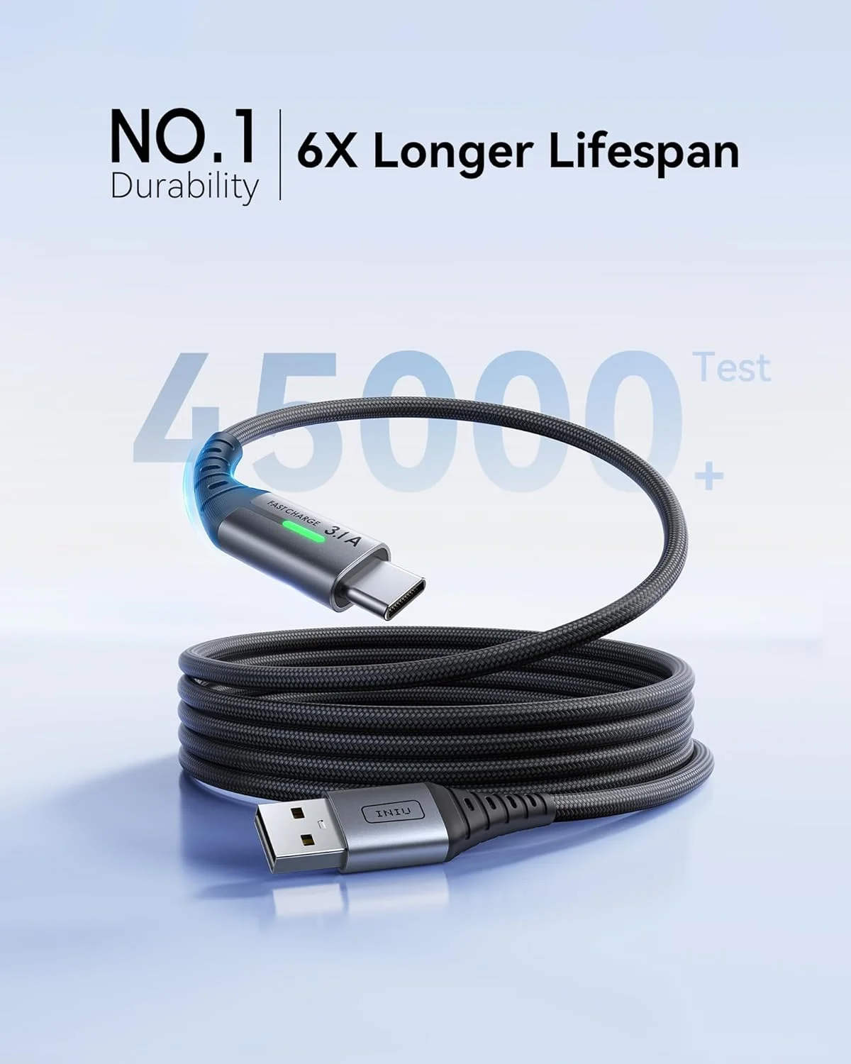 کابل USB به USB C اینیو، [بسته 3 عددی، 2 متر + 0.5 متر] کابل تایپ C با شارژ سریع 3.1 آمپر، کابل شارژر نایلونی USB A به USB-C اندروید برای Samsung Galaxy S24 S23 S22 S21 S10 S9 iPhone 16 15 Pro Pixel 9 8 7 و غیره.