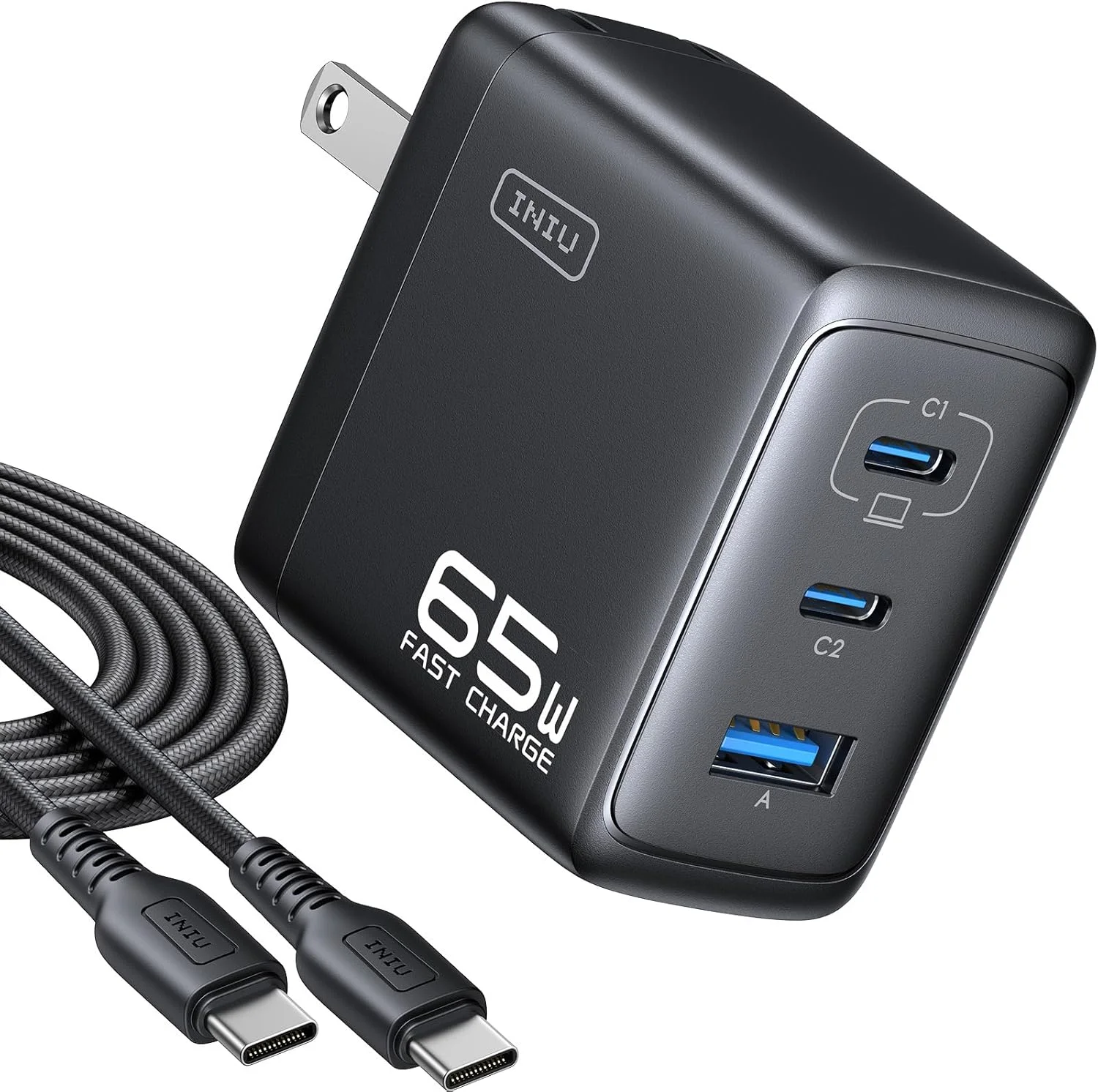 آداپتور شارژر USB C اینیو، شارژ سریع 65 واتی PD با 3 پورت، شارژر دیواری Type C جمع و جور با دوشاخه تاشو، فناوری GaN، برای مک بوک پرو/ایر، آیفون 17، سامسونگ S25، آیپد پرو، لپ تاپ، دستگاه های متعدد و غیره