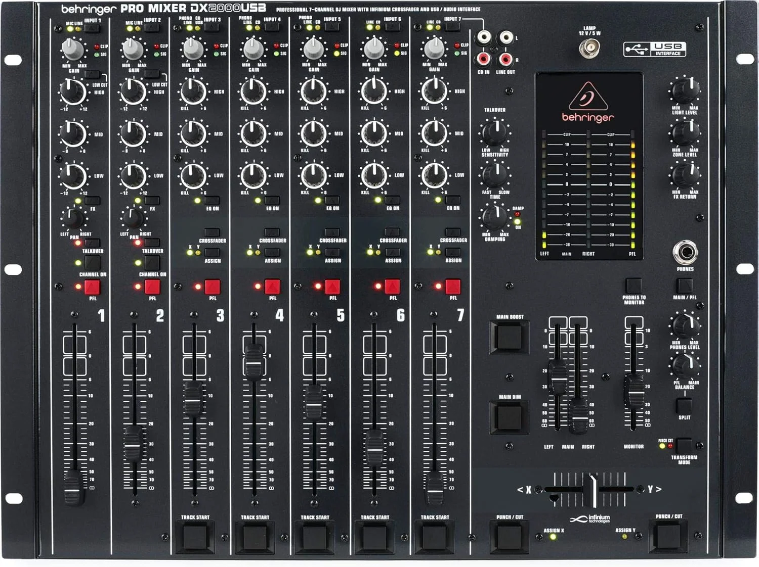 میکسر حرفه ای دی جی 7 کاناله Behringer PRO MIXER DX2000USB با کراس فیدر VCA بدون تماس INFINIUM و رابط USB/صوتی