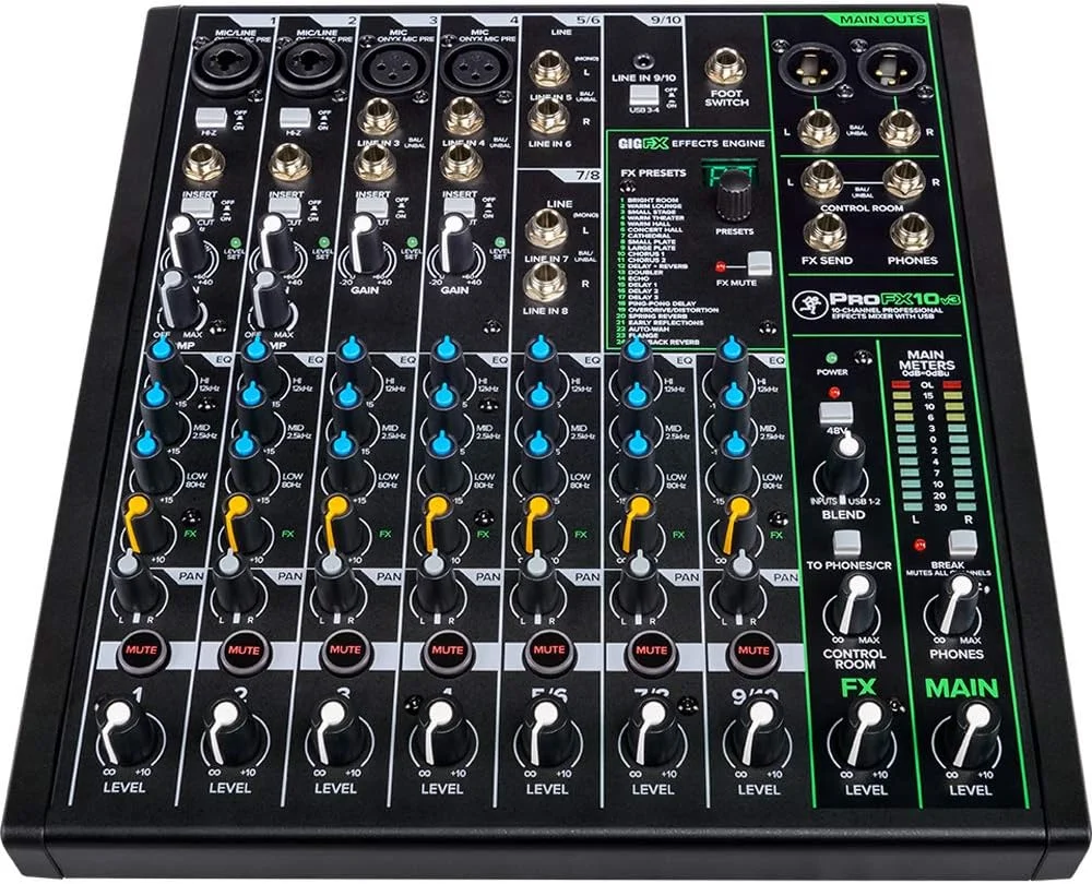 میکسر افکت دار حرفه ای 10 کانال Mackie PROFX10V3 با USB به همراه هدفون حرفه ای پشت بسته Tascam مدل TH-02-B مشکی و بسته لوازم جانبی لوکس