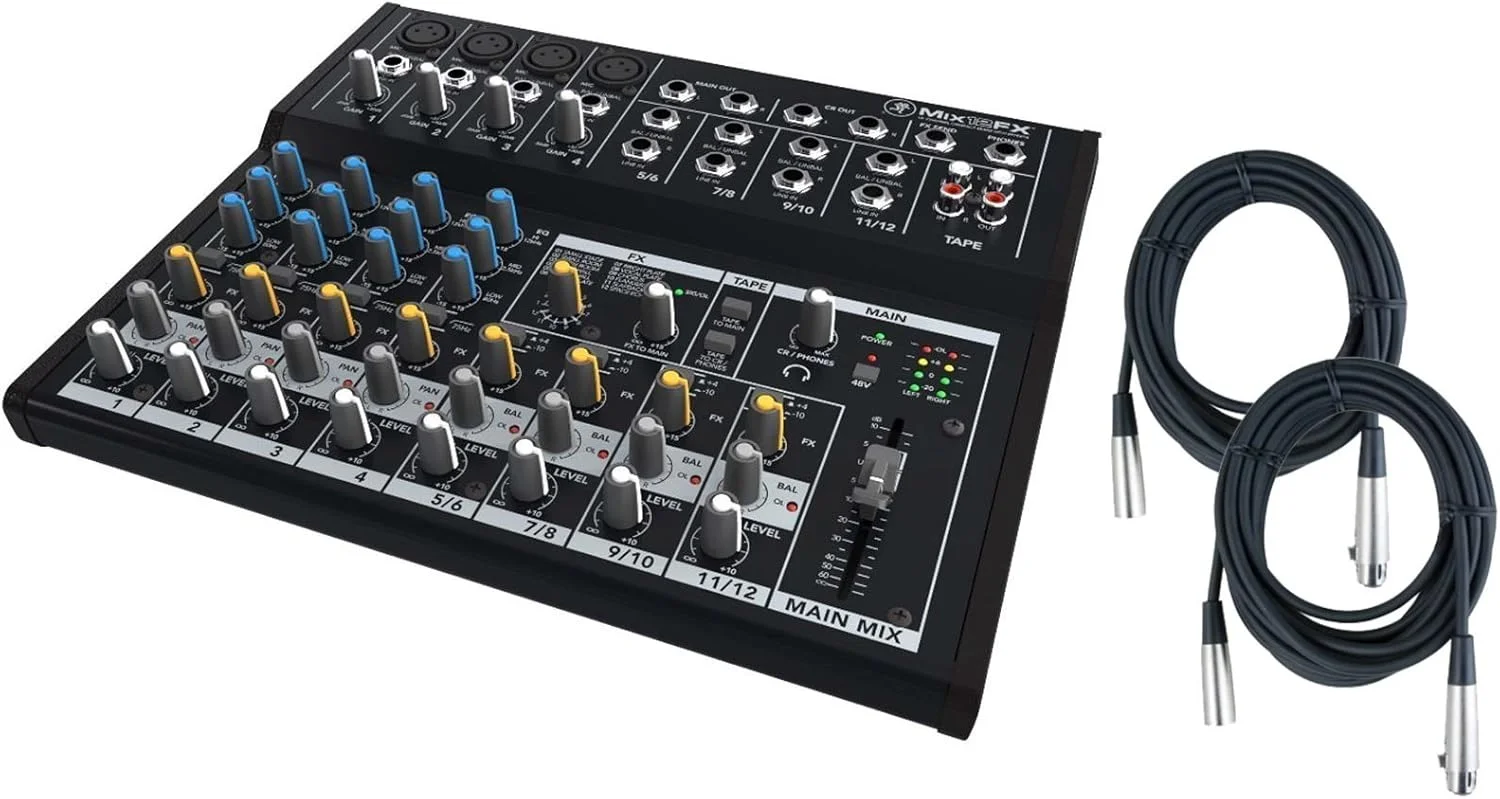 میکسر افکت دار 12 کانال Mackie Mix Series Mix12FX به همراه 2 عدد کابل XLR 20 فوتی رایگان