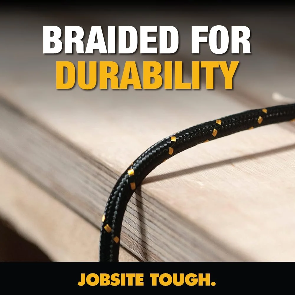 کابل تبدیل USB به لایتنینگ DEWALT با قدرت بالا [دارای گواهی Apple MFi] کابل شارژ بادوام آیفون، کابل های لایتنینگ، سیم شارژر سریع آیفون سازگار با آیفون های 14/13/12/11 پرو مکس آیپد ایرپاد، 1.2 متر