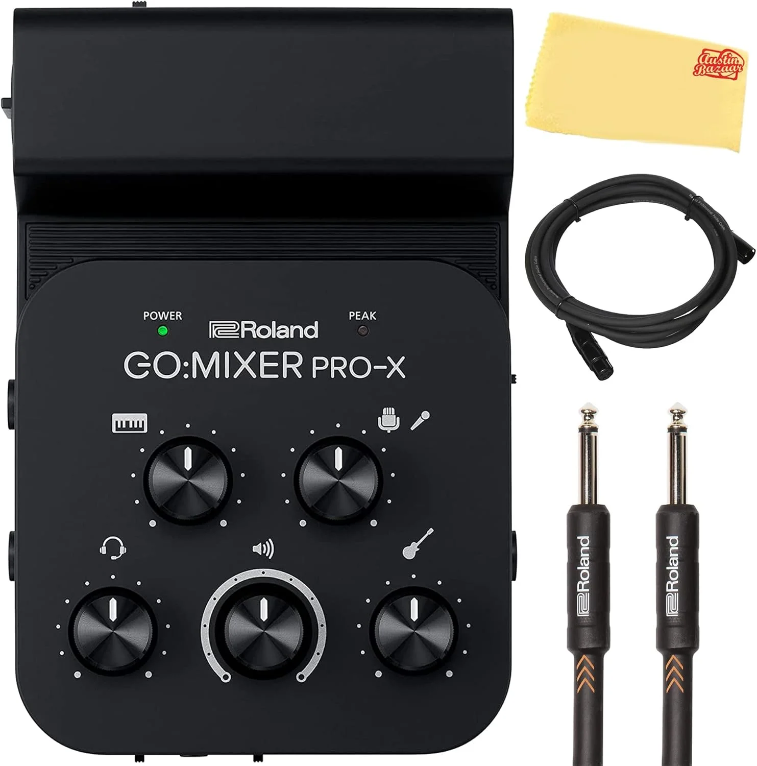 میکسر صوتی رولند GO:MIXER PRO-X برای تلفن‌های هوشمند به همراه کابل ساز، کابل میکروفون و پارچه پولیش آستین بازار