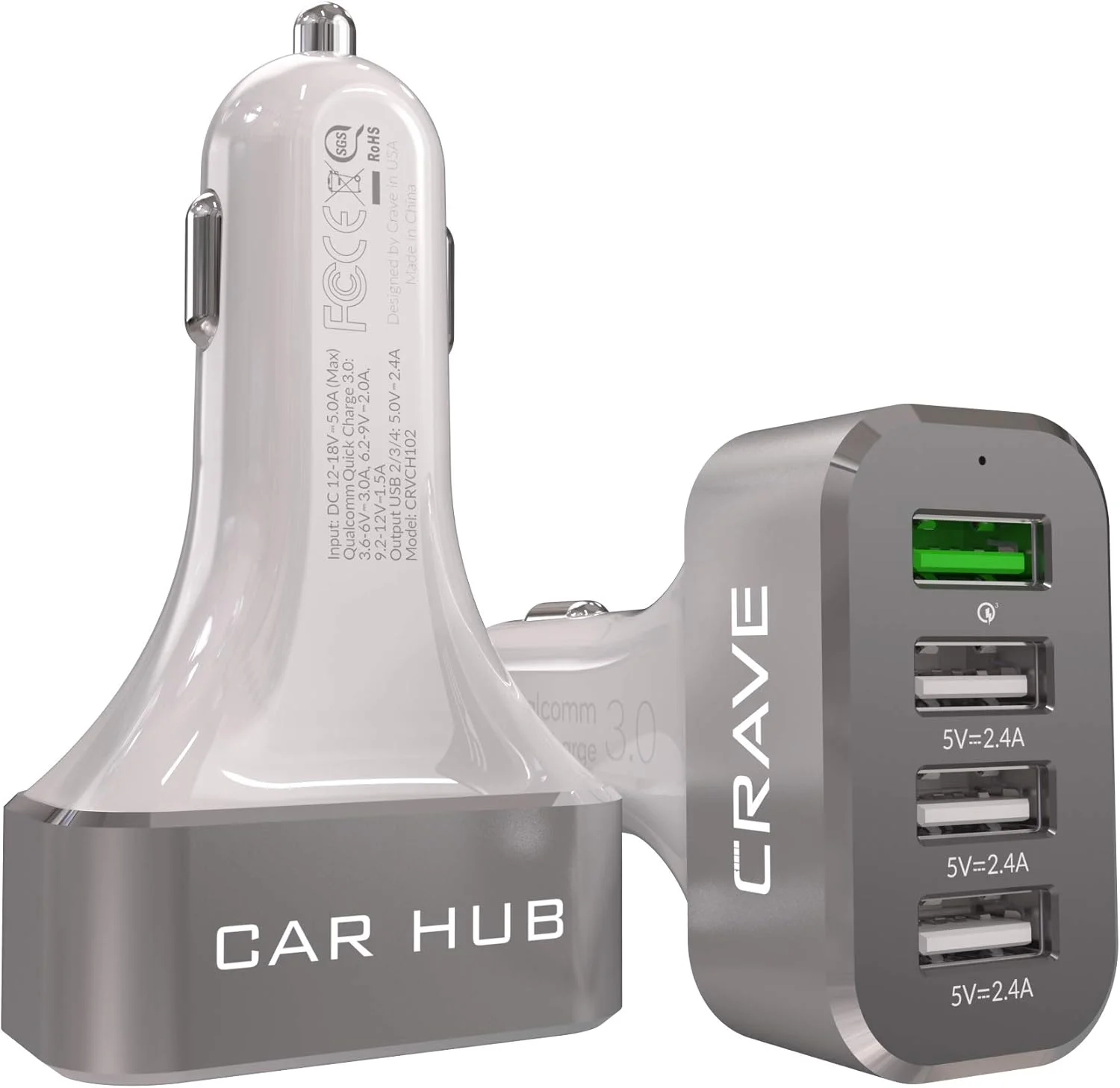 شارژر فندکی USB چهار پورت Crave CarHub 54W - سفید
