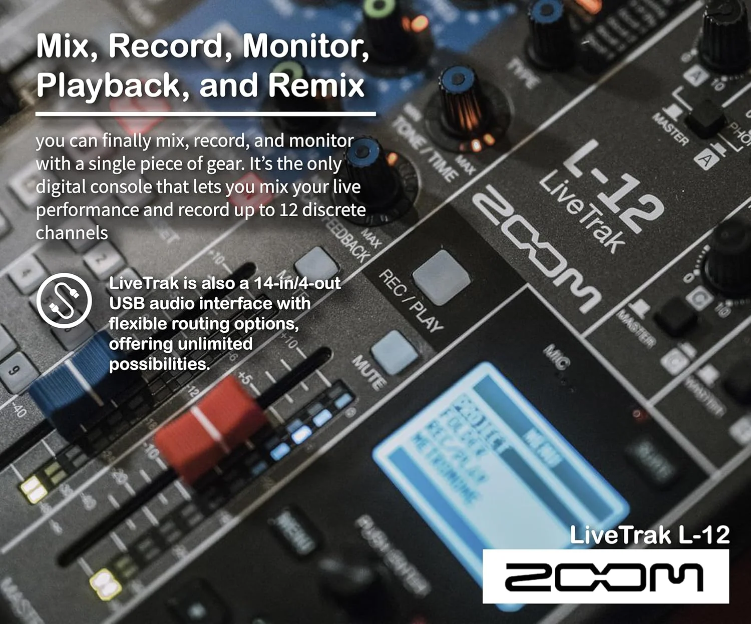 مجموعه میکسر دیجیتال و ضبط چند مسیره Zoom LiveTrak L-12 به همراه میکروفون دینامیک پادکست Zoom ZDM-1، هدفون ZHP-1، سه پایه TPS-4، بادگیر و کابل XLR
