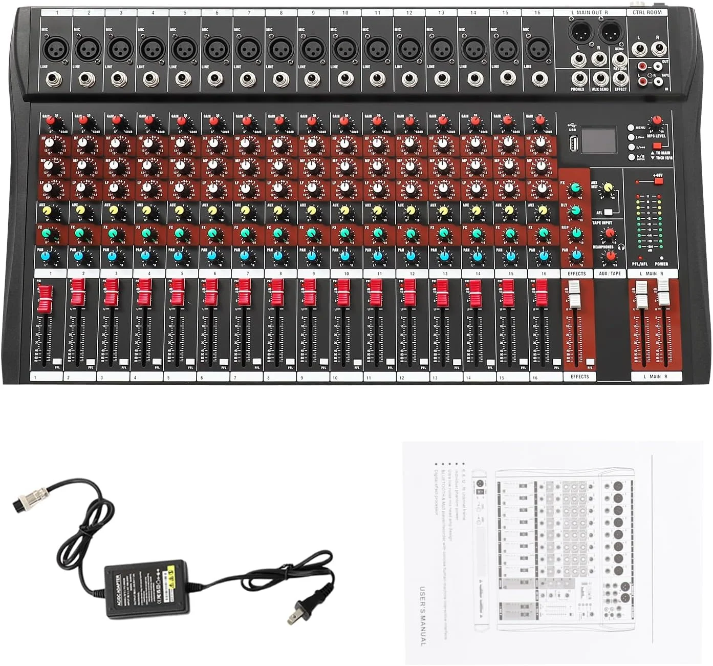 میکسر صوتی حرفه ای DJ، میکسر صدای 16 کاناله بلوتوث BAXS، رابط USB، 16 میکروفون/لاین XLR، AUX، پردازنده FX پخش کننده MP3 با فانتوم 48 ولت برای استودیو کارائوکه و ضبط استریم