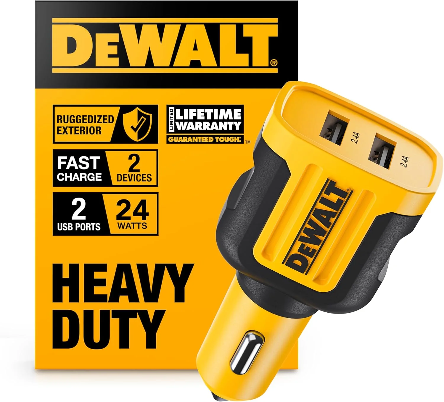آداپتور شارژر فندکی USB دو پورت 24 وات DEWALT، شارژر USB فندکی، آداپتور USB فندکی شارژ سریع، شارژر تلفن همراه برای آیفون، سامسونگ گلکسی، آیپد