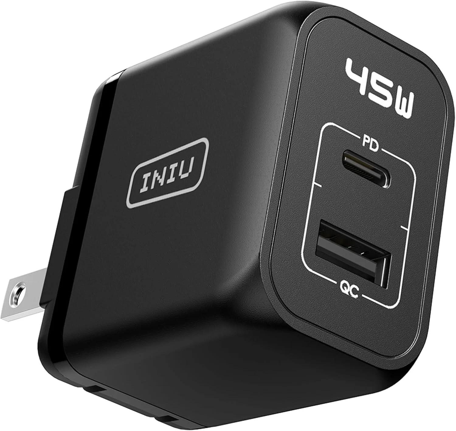 شارژر USB C، شارژر فوق سریع 45 واتی دو پورت INIU Type C، آداپتور دیواری مینی تاشو PD PPS USB C با فناوری GaN برای Samsung Galaxy S23 Ultra iPhone 16 15 14 MacBook iPad Pro Steam Deck و غیره