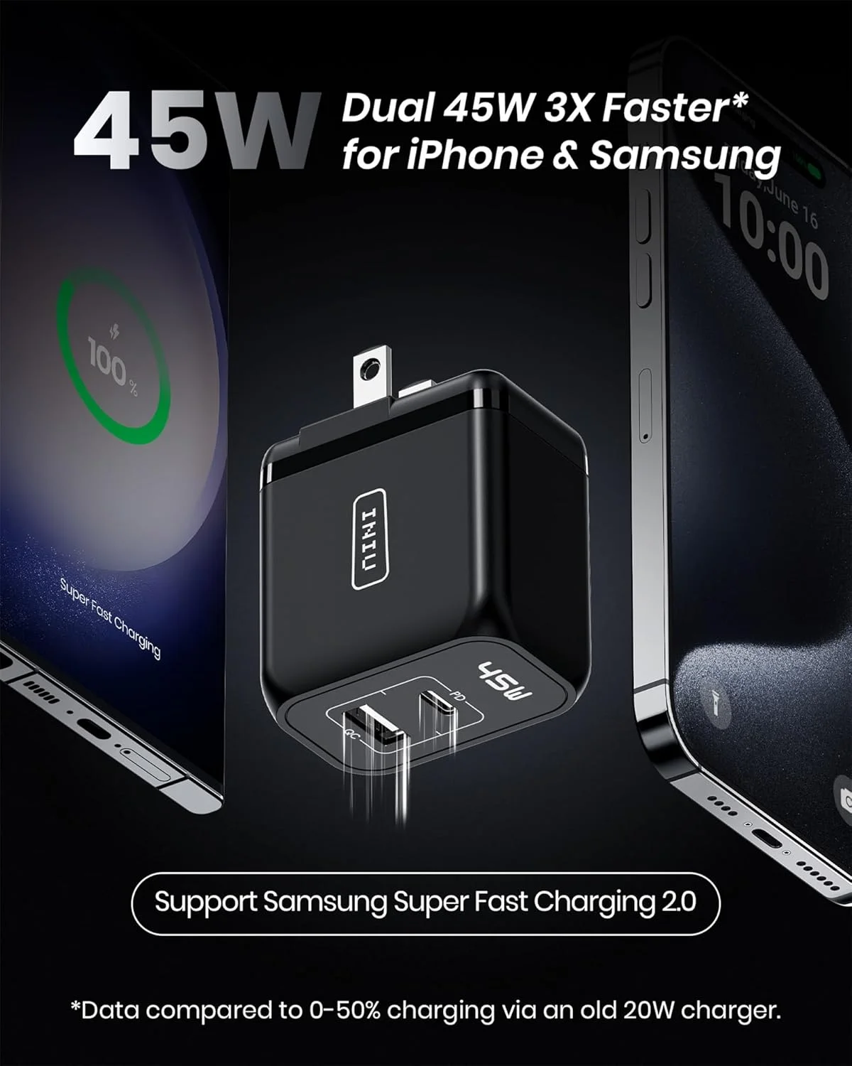 شارژر USB C، شارژر فوق سریع 45 واتی دو پورت INIU Type C، آداپتور دیواری مینی تاشو PD PPS USB C با فناوری GaN برای Samsung Galaxy S23 Ultra iPhone 16 15 14 MacBook iPad Pro Steam Deck و غیره شارژر USB C، شارژر فوق سریع 45 واتی دو پورت INIU Type C، آداپتور دیواری مینی تاشو PD PPS USB C با فناوری GaN برای Samsung Galaxy S23 Ultra iPhone 16 15 14 MacBook iPad Pro Steam Deck و غیره