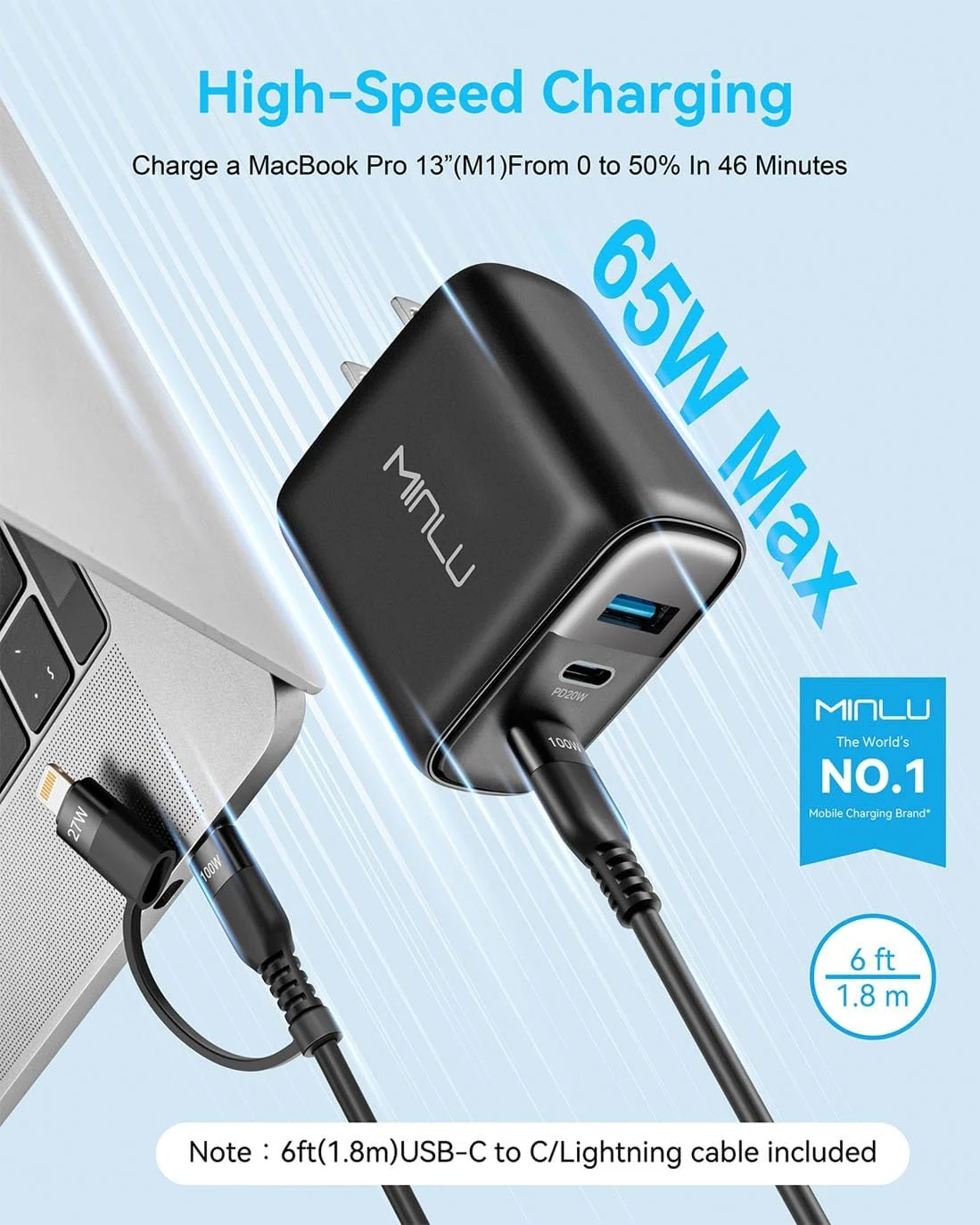 آداپتور شارژر 65 واتی USB C، شارژر دیواری سریع و جمع و جور 3 پورت MINLU GaN PPS به همراه کابل 2 در 1 USB-C به C/L 100 واتی، شارژ سریع برای MacBook Pro/Air، iPad، iPhone 17 16 15 و سری های دیگر، Galaxy S24 Ultra - بسته 2 عددی آداپتور شارژر 65 واتی USB C، شارژر دیواری سریع و جمع و جور 3 پورت MINLU GaN PPS به همراه کابل 2 در 1 USB-C به C/L 100 واتی، شارژ سریع برای MacBook Pro/Air، iPad، iPhone 17 16 15 و سری های دیگر، Galaxy S24 Ultra - بسته 2 عددی