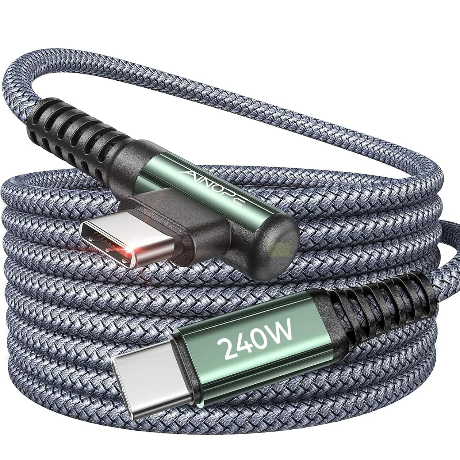 کابل USB C به USB C آینوپ 240 وات [3 متر]، کابل C به C با زاویه راست، شارژ سریع، کابل شارژر تایپ C، مناسب برای آیپد پرو، مک‌بوک ایر/پرو، سامسونگ S25، پیکسل، آیپد