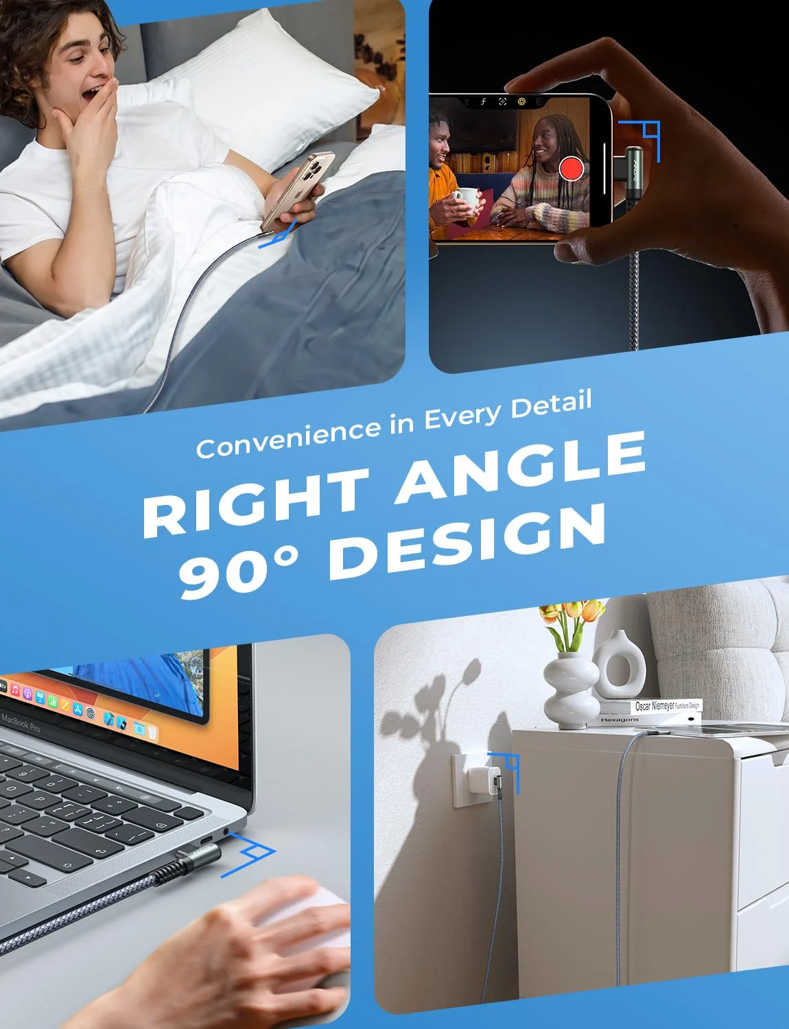 کابل USB C به USB C آینوپ 240 وات [3 متر]، کابل C به C با زاویه راست، شارژ سریع، کابل شارژر تایپ C، مناسب برای آیپد پرو، مک‌بوک ایر/پرو، سامسونگ S25، پیکسل، آیپد