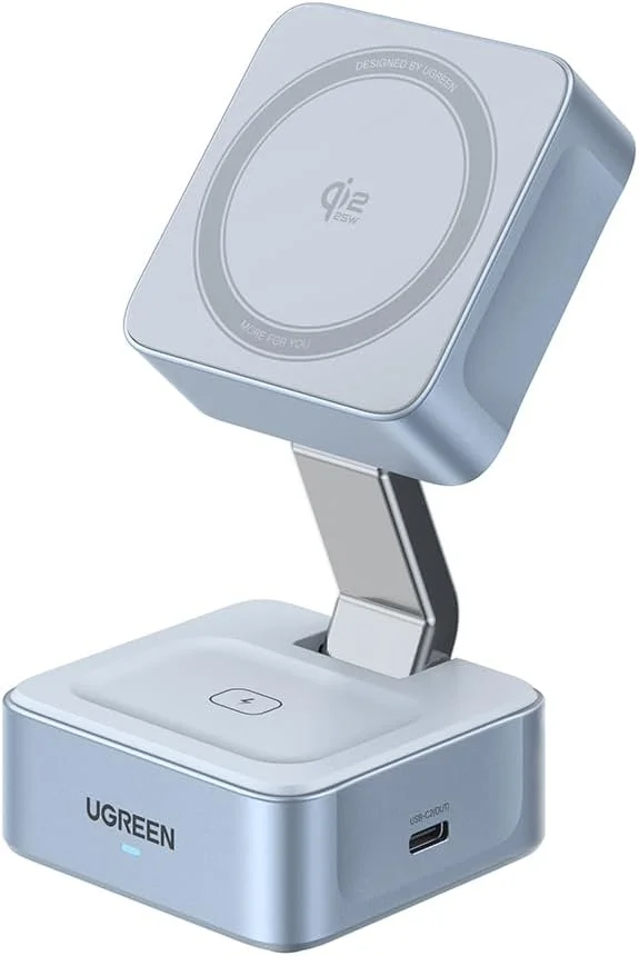 استند شارژر بی‌سیم مغناطیسی 2 در 1 یوگرین Qi2 25W Magflow سازگار با آیفون 17/16/15/14/13/12 پرو مکس، پایه تاشو سریع با پورت USB-C، سازگار با ایرپادز، شارژ دوگانه دستگاه
