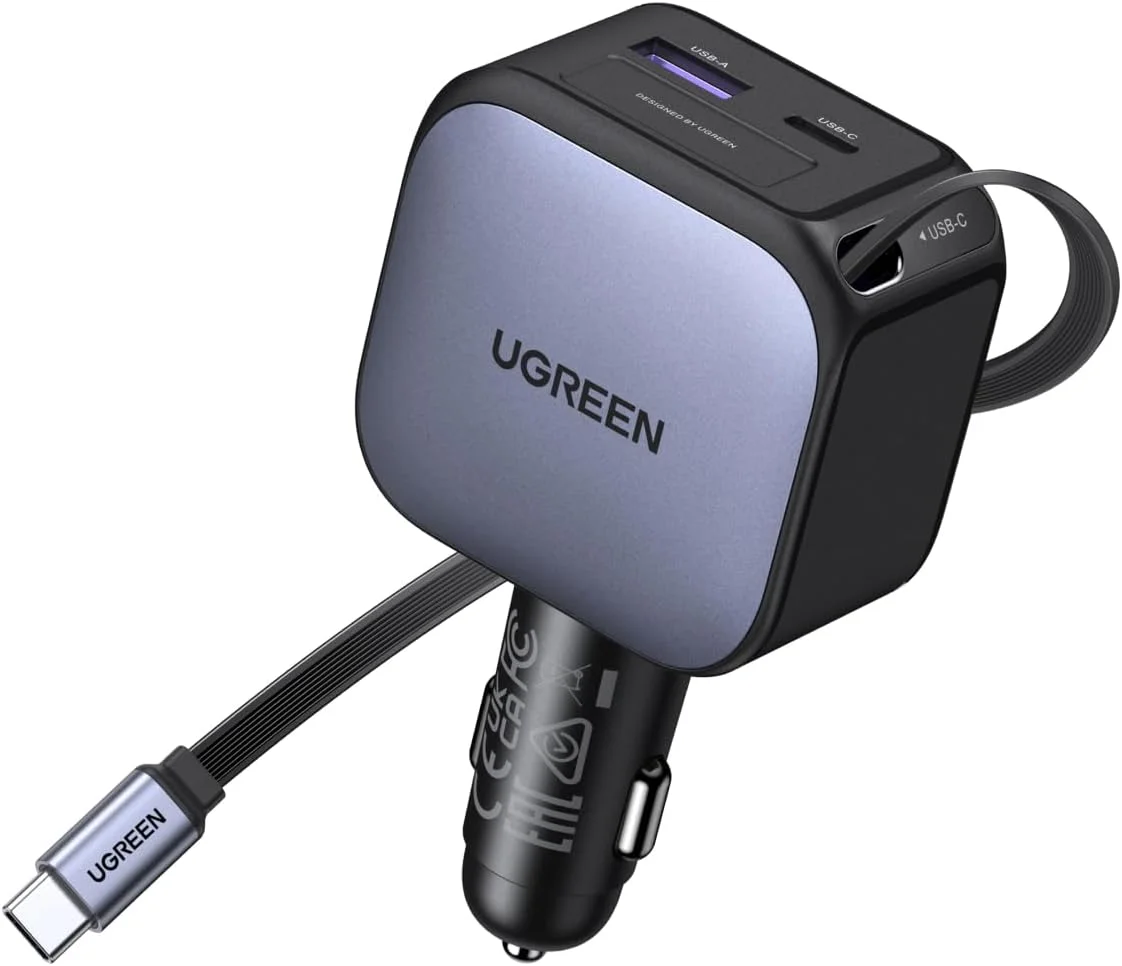 شارژر فندکی جمع شونده 90 واتی UGREEN، شارژر سریع تلفن همراه 3 پورت USB C با کابل Type C، آداپتور فندکی سازگار با MacBook، iPhone 17 16 15 Pro Max، Galaxy S25 S24 Ultra، iPad