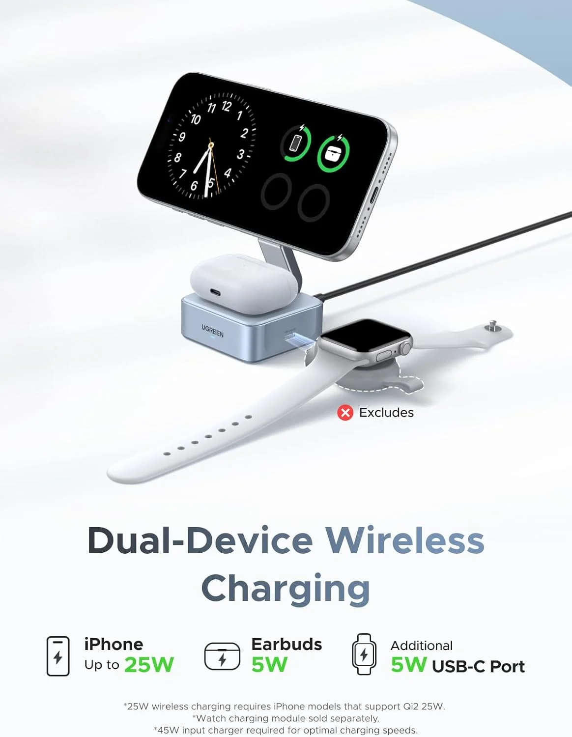 استند شارژر بیسیم مغناطیسی 2 در 1 یوگرین Qi2 25W Magflow سازگار با آیفون 17/16/15/14/13/12 پرو مکس، پایه تاشو سریع با پورت USB-C، سازگار با ایرپادز، شارژ دوگانه دستگاه استند شارژر بیسیم مغناطیسی 2 در 1 یوگرین Qi2 25W Magflow سازگار با آیفون 17/16/15/14/13/12 پرو مکس، پایه تاشو سریع با پورت USB-C، سازگار با ایرپادز، شارژ دوگانه دستگاه
