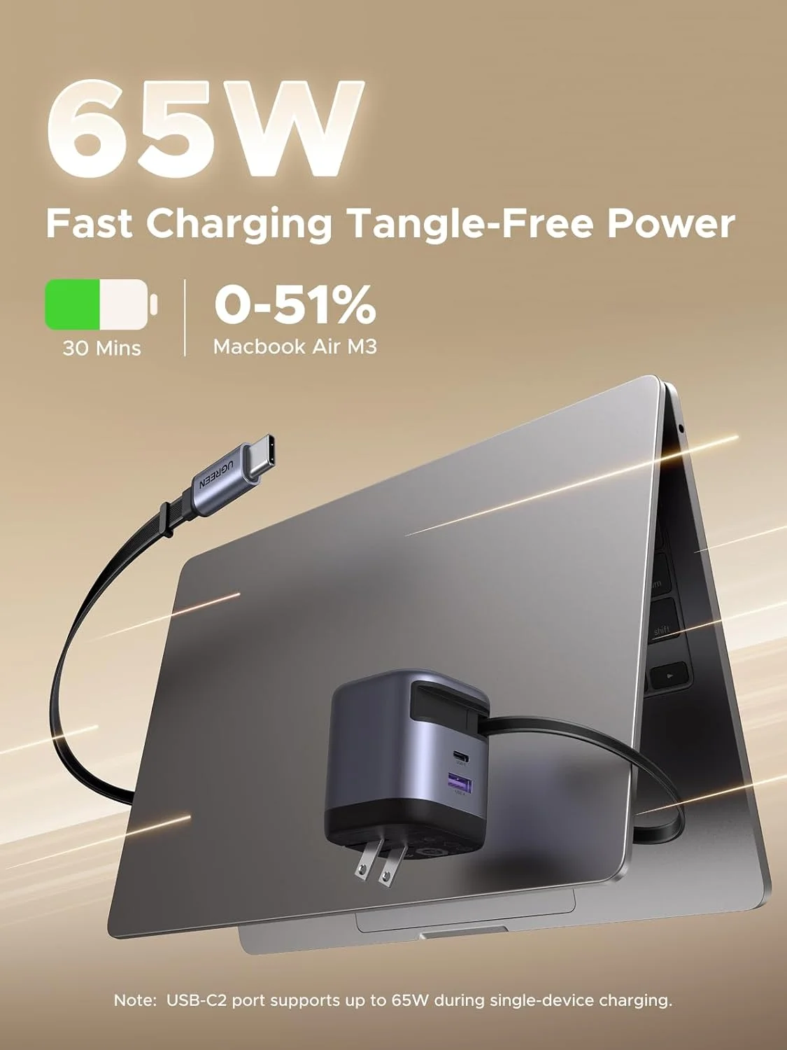 شارژر جمعشونده 65 واتی UGREEN Nexode GaN USB C با کابل داخلی، آداپتور دیواری شارژ سریع 2 پورت برای آیفون 17/16/15، گلکسی S25/S24، پیکسل 10/9/8، مکبوک پرو/ایر، آیپد، ایرپادز شارژر جمعشونده 65 واتی UGREEN Nexode GaN USB C با کابل داخلی، آداپتور دیواری شارژ سریع 2 پورت برای آیفون 17/16/15، گلکسی S25/S24، پیکسل 10/9/8، مکبوک پرو/ایر، آیپد، ایرپادز
