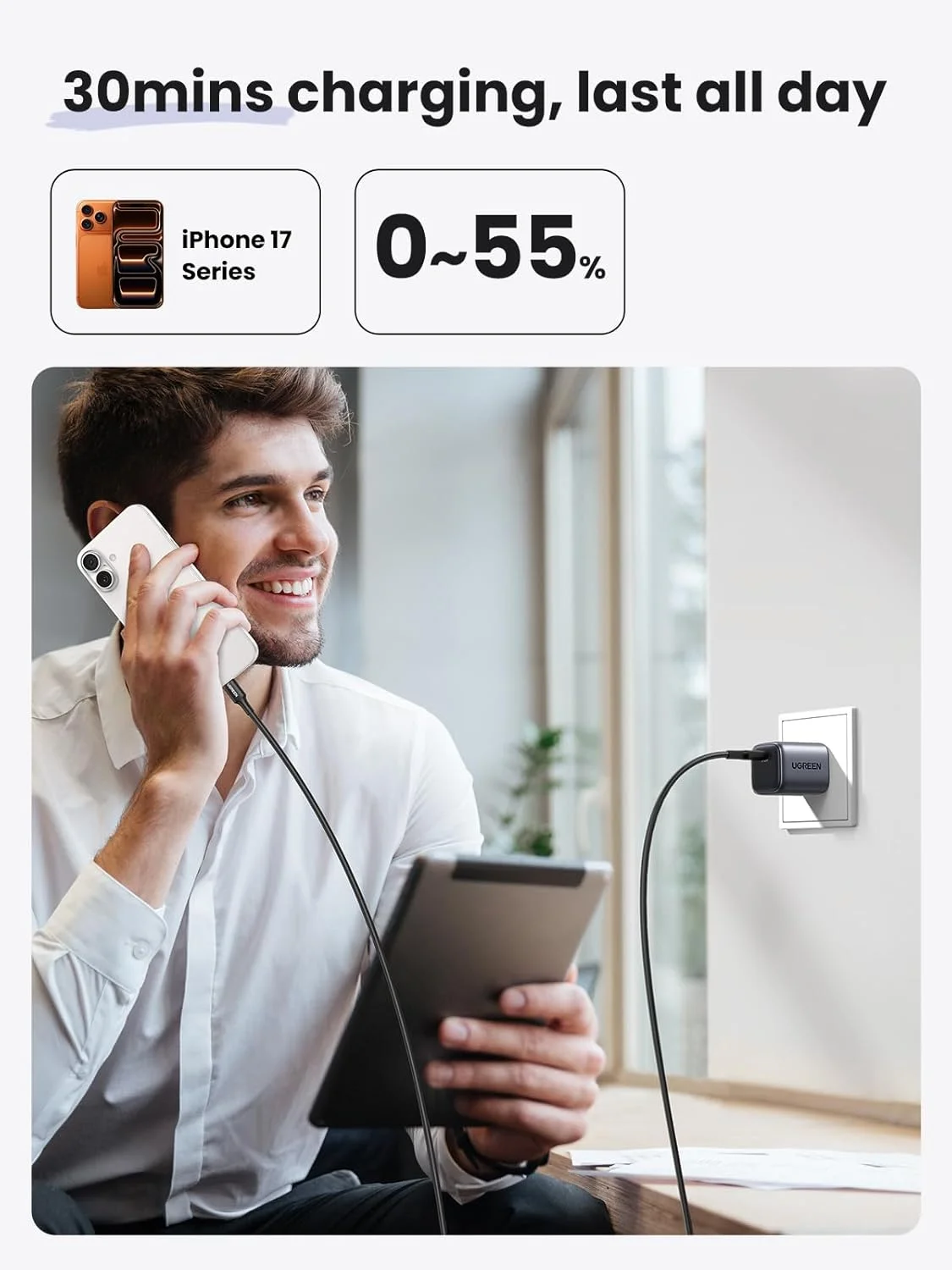 شارژر دیواری ۳۰ واتی USB C یوگرین برای آیفون ۱۷، شارژر سریع و جمع و جور GaN PPS تاشو Nexode، آداپتور برق USB-C برای آیفون ۱۷/۱۶/۱۵/۱۴، گلکسی S25/S24/S23/S22 (مشکی) شارژر دیواری ۳۰ واتی USB C یوگرین برای آیفون ۱۷، شارژر سریع و جمع و جور GaN PPS تاشو Nexode، آداپتور برق USB-C برای آیفون ۱۷/۱۶/۱۵/۱۴، گلکسی S25/S24/S23/S22 (مشکی)