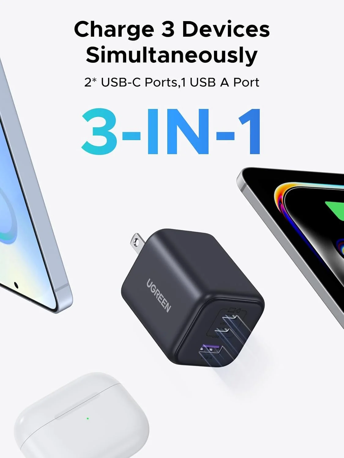 شارژر 45 واتی USB C یوگرین برای آیفون 17 (2025)، (تکنولوژی GaN II) شارژر فوق سریع 3 پورت PPS برای آیفون 17/16/15 پرو مکس، گلکسی S25/S24 اولترا، پیکسل، آیپد، مک بوک و سری های بیشتر، مشکی مات شارژر 45 واتی USB C یوگرین برای آیفون 17 (2025)، (تکنولوژی GaN II) شارژر فوق سریع 3 پورت PPS برای آیفون 17/16/15 پرو مکس، گلکسی S25/S24 اولترا، پیکسل، آیپد، مک بوک و سری های بیشتر، مشکی مات