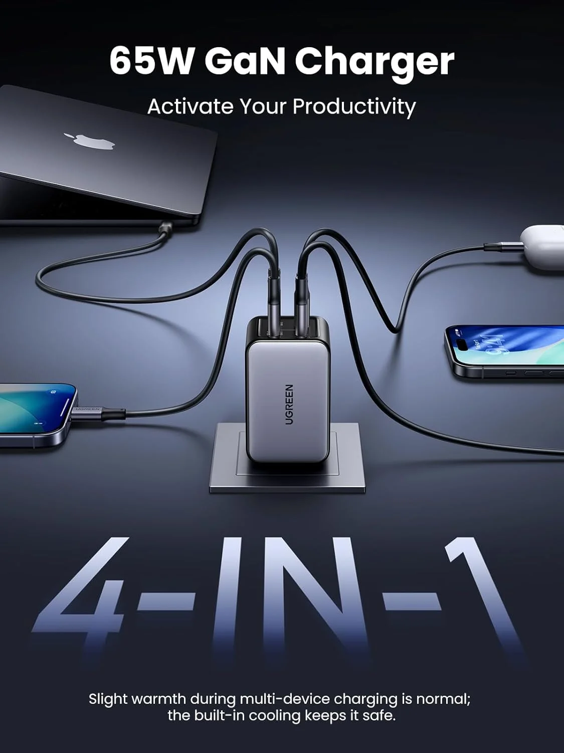 شارژر دیواری USB C نکسود UGREEN با توان 65 وات GaN، شارژر سریع Type-C چهار پورت سازگار با MacBook Pro/Air، سری iPhone 17/16/15، Galaxy S25/S24، Pixel 10/9، iPad Pro، Steam Deck شارژر دیواری USB C نکسود UGREEN با توان 65 وات GaN، شارژر سریع Type-C چهار پورت سازگار با MacBook Pro/Air، سری iPhone 17/16/15، Galaxy S25/S24، Pixel 10/9، iPad Pro، Steam Deck