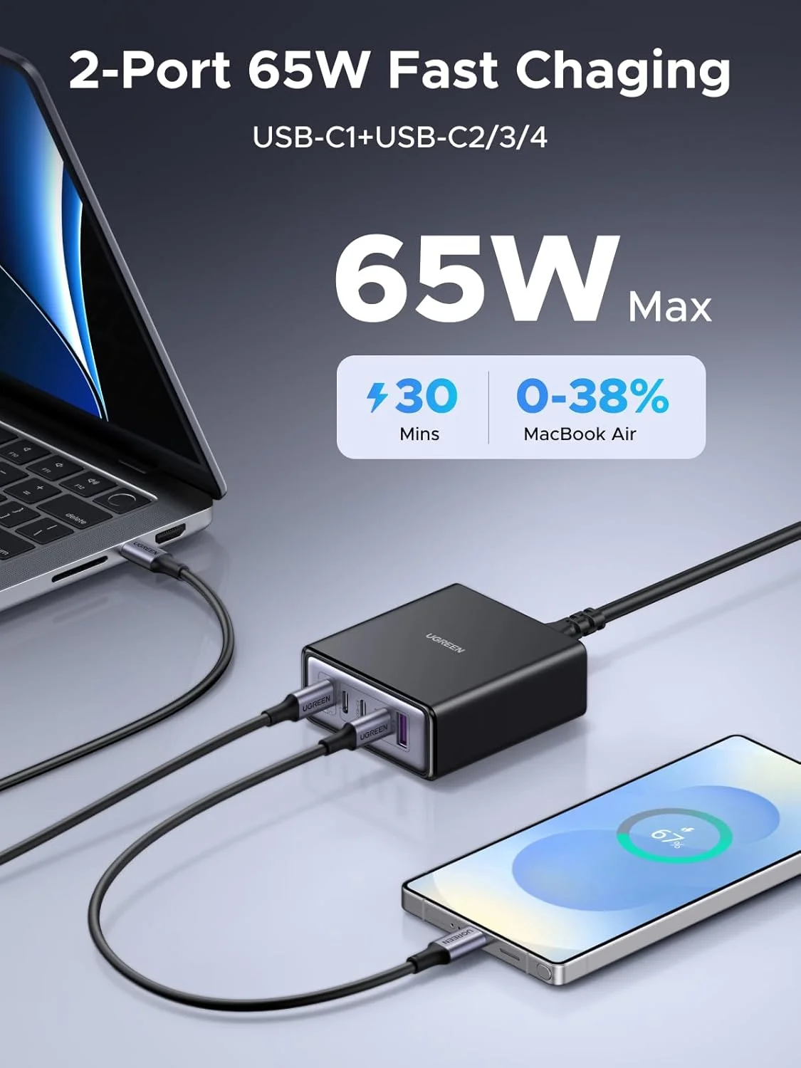ایستگاه شارژ 65 واتی UGREEN GaN، هاب شارژ سریع 5 پورت USB-C و USB-A، ایستگاه رومیزی جمع و جور سازگار با iPhone 17/16/15، Galaxy S25/S24، Pixel 10/9، iPad Pro، MacBook Pro/Air ایستگاه شارژ 65 واتی UGREEN GaN، هاب شارژ سریع 5 پورت USB-C و USB-A، ایستگاه رومیزی جمع و جور سازگار با iPhone 17/16/15، Galaxy S25/S24، Pixel 10/9، iPad Pro، MacBook Pro/Air