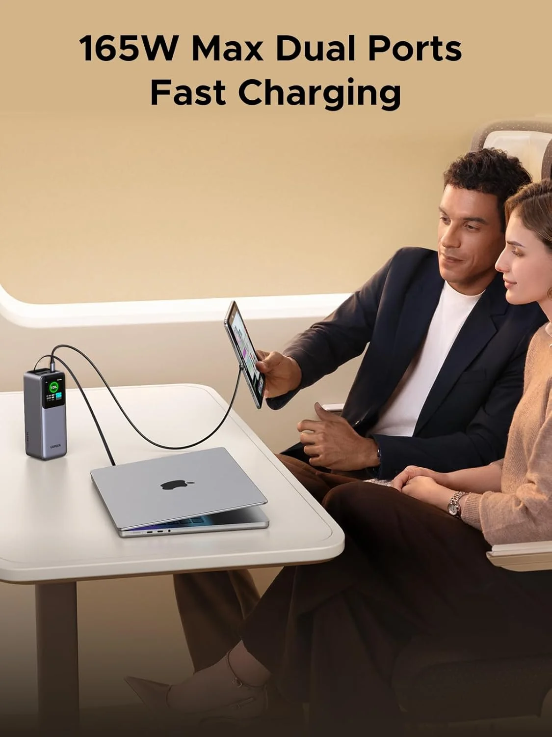پاور بانک لپ تاپ UGREEN Nexode با ظرفیت 20000mAh و توان 165W به همراه کابل USB C داخلی، شارژر قابل حمل مسافرتی برای لپ تاپ، ورودی 100W، شارژ سریع برای MacBook Pro/Air/iPhone 17/16/iPad Pro/Galaxy S25 Ultra/Dell/HP و غیره