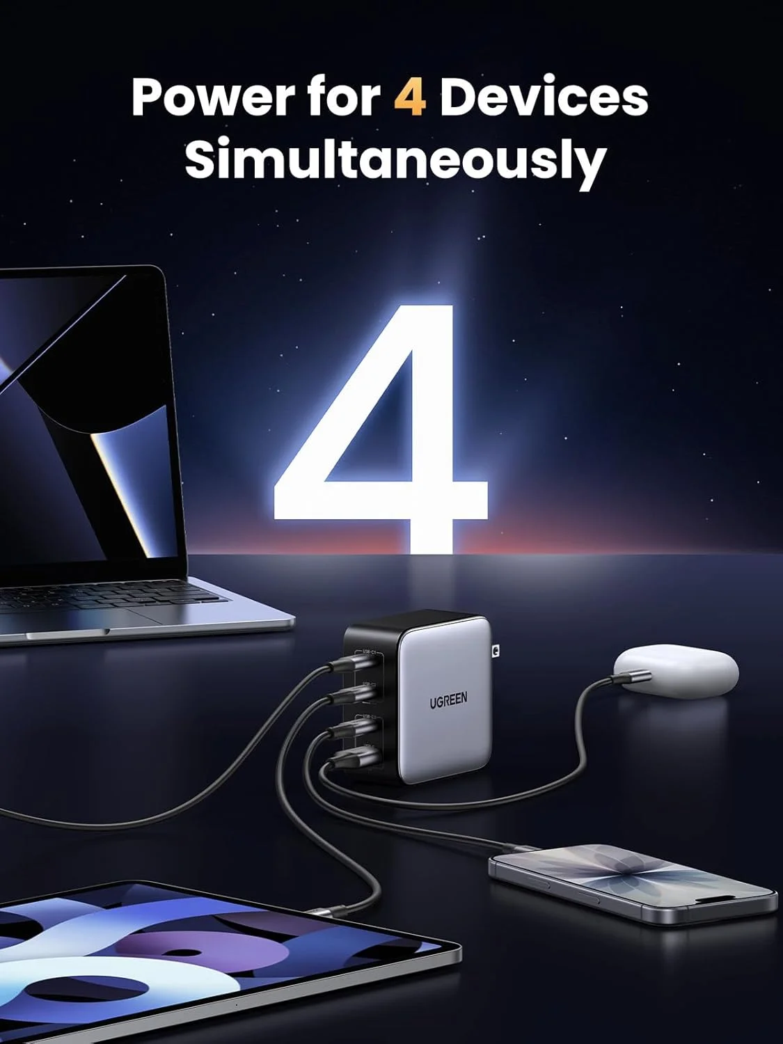 شارژر USB C نکسود ۱۰۰ واتی UGREEN GaN، آداپتور برق شارژ سریع تاشو و جمع و جور ۴ پورت برای لپ تاپ MacBook Pro/Air، iPad Pro، سری iPhone 17/16/15، Galaxy S25/S24، Pixel 10/9، Steam Deck، Pixelbook شارژر USB C نکسود ۱۰۰ واتی UGREEN GaN، آداپتور برق شارژ سریع تاشو و جمع و جور ۴ پورت برای لپ تاپ MacBook Pro/Air، iPad Pro، سری iPhone 17/16/15، Galaxy S25/S24، Pixel 10/9، Steam Deck، Pixelbook