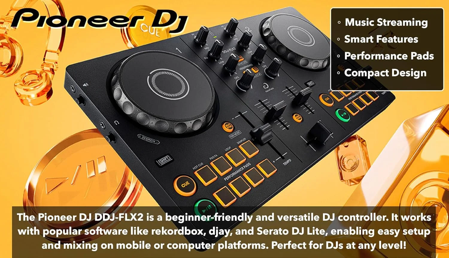 پکیج کنترلر دی جی 2 کاناله پایونیر DJ AlphaTheta DDJ-FLX2 به همراه کیف، کابل ساز و پارچه پولیش آستین بازار