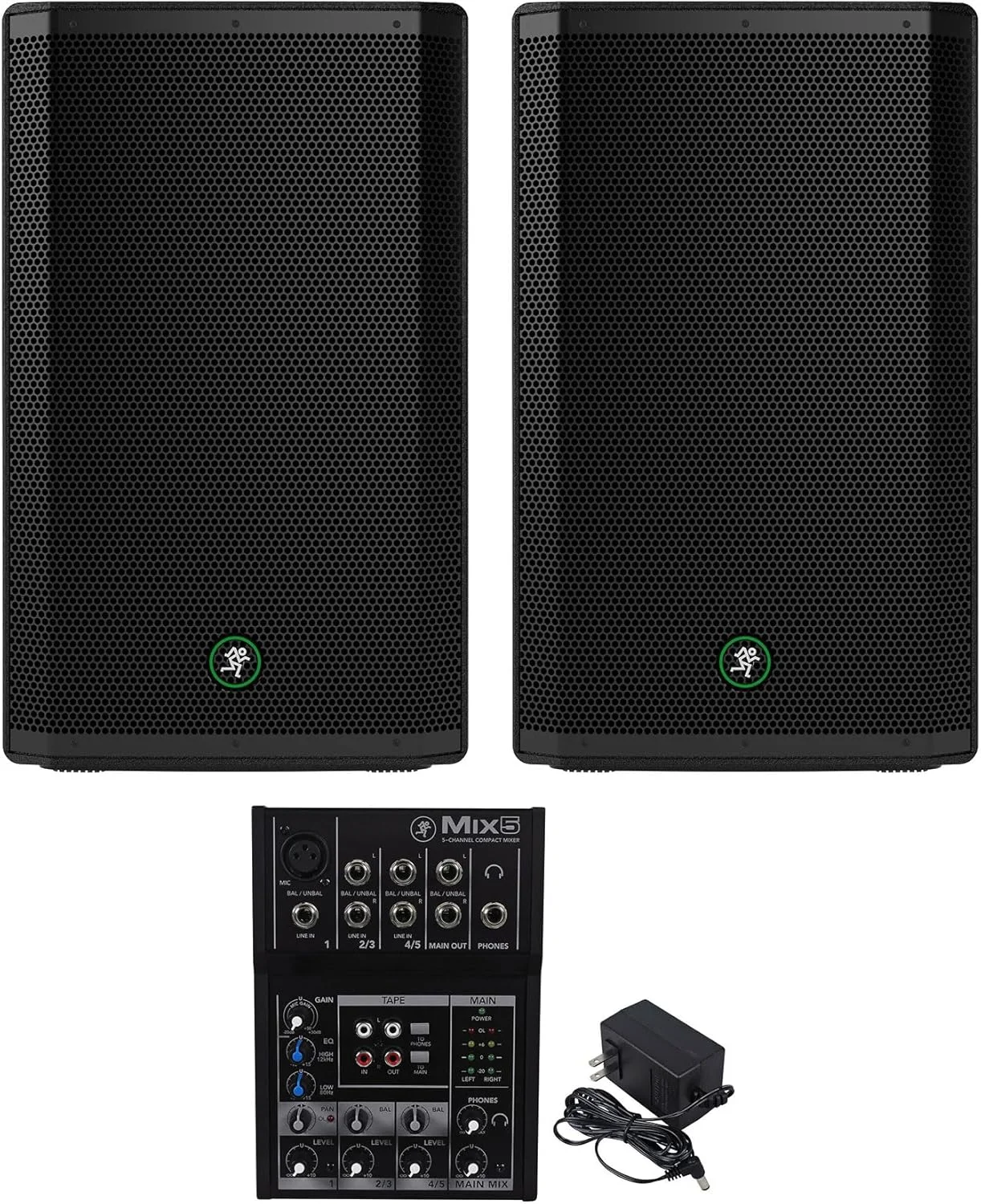 بسته صوتی: (2) عدد اسپیکر اکتیو DJ PA مدل Mackie Thrash215 با توان 1300 وات و اندازه 15 اینچ به همراه (1) عدد میکسر 5 کاناله کامپکت Mackie Mix5 با نویز کم و وضوح بالا (3 قطعه)