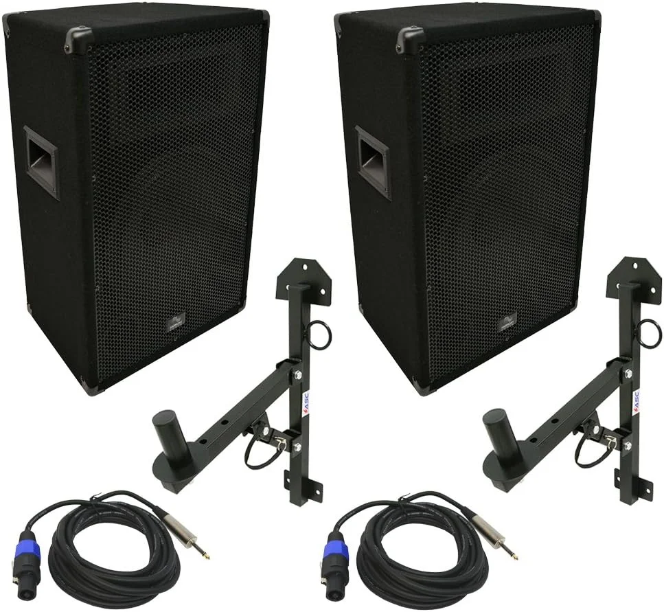 هارمونی آدیو HA-V12P سری Pro DJ Venue بلندگوی پسیو 12 اینچی 450 واتی PA، کابینت 2 طرفه، براکت نصب دیواری بلندگوی حرفه ای ASC-S022 Pro Audio و کابل 4.5 متری Speakon نر به جک 1/4 اینچی ASC-JYC5074