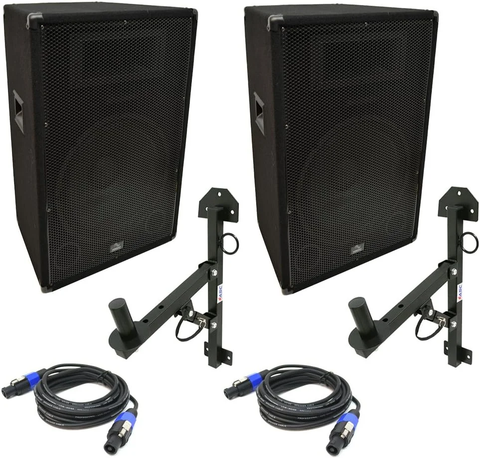 بلندگوی پسیو 15 اینچی 900 واتی سری Harmony Audio HA-V15P Pro DJ PA، کابینت 2 طرفه، براکت دیواری ASC-S022، کابل اسپیکون 15 فوتی ASC-JYC5072-4.5