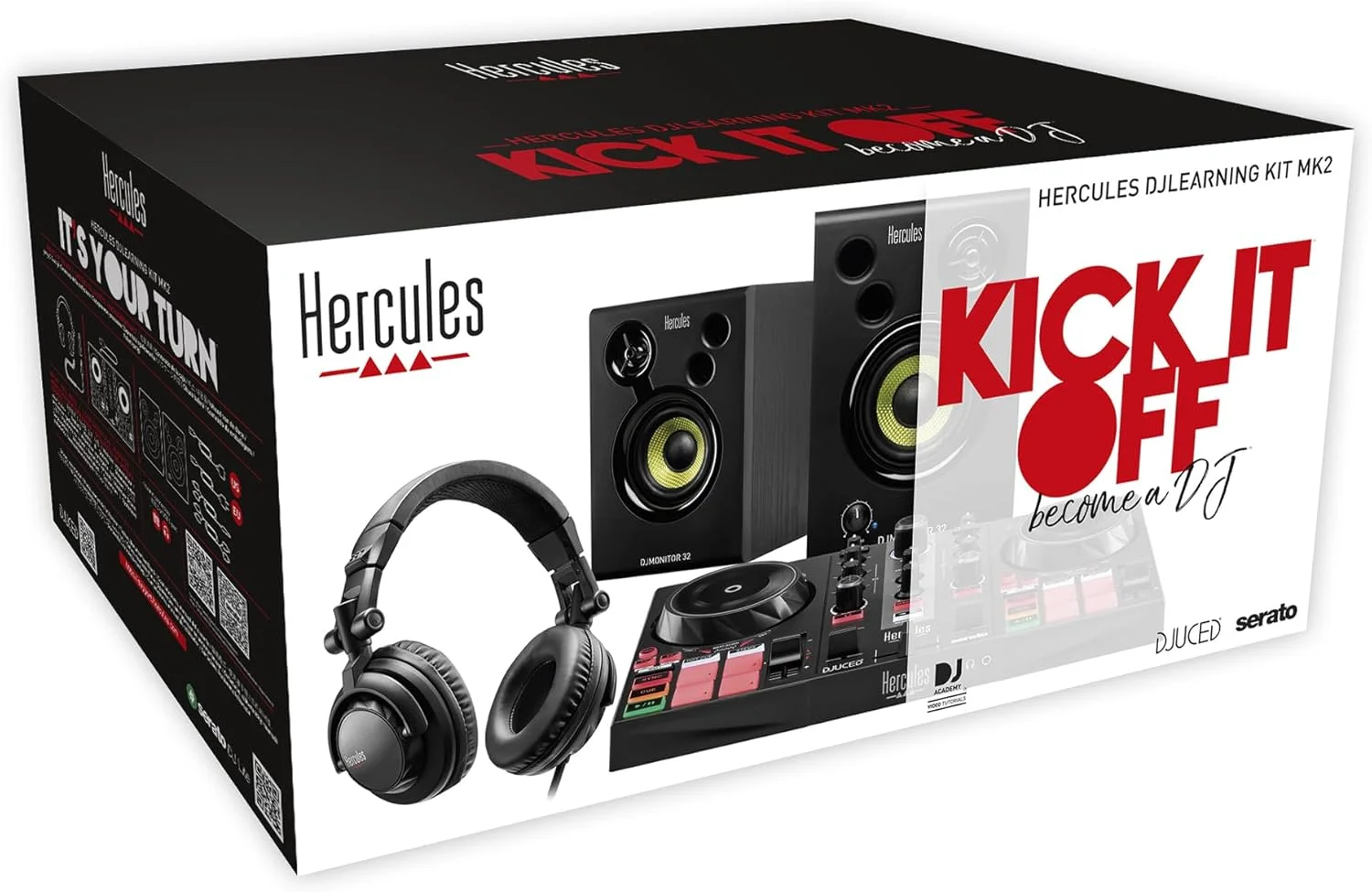 ست آموزش دی‌جی هرکولس MK II شامل کنترلر DJ Inpulse 200 MK II، هدفون HD45 و اسپیکر DJ Monitor 32