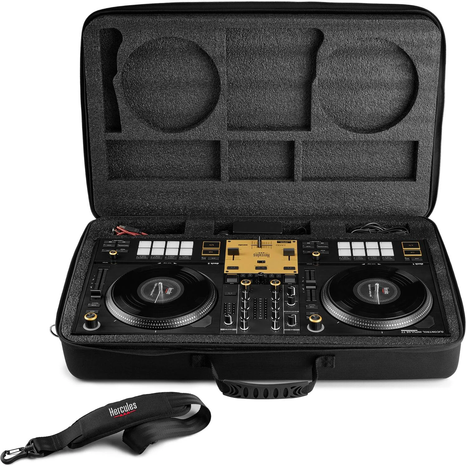 کنترلر دی‌جی هرکولس DJControl Inpulse T7 Premium به همراه Tascam TH02، (2) کابل XLR، Shure SV100 و مجموعه‌ کابل‌های RCA