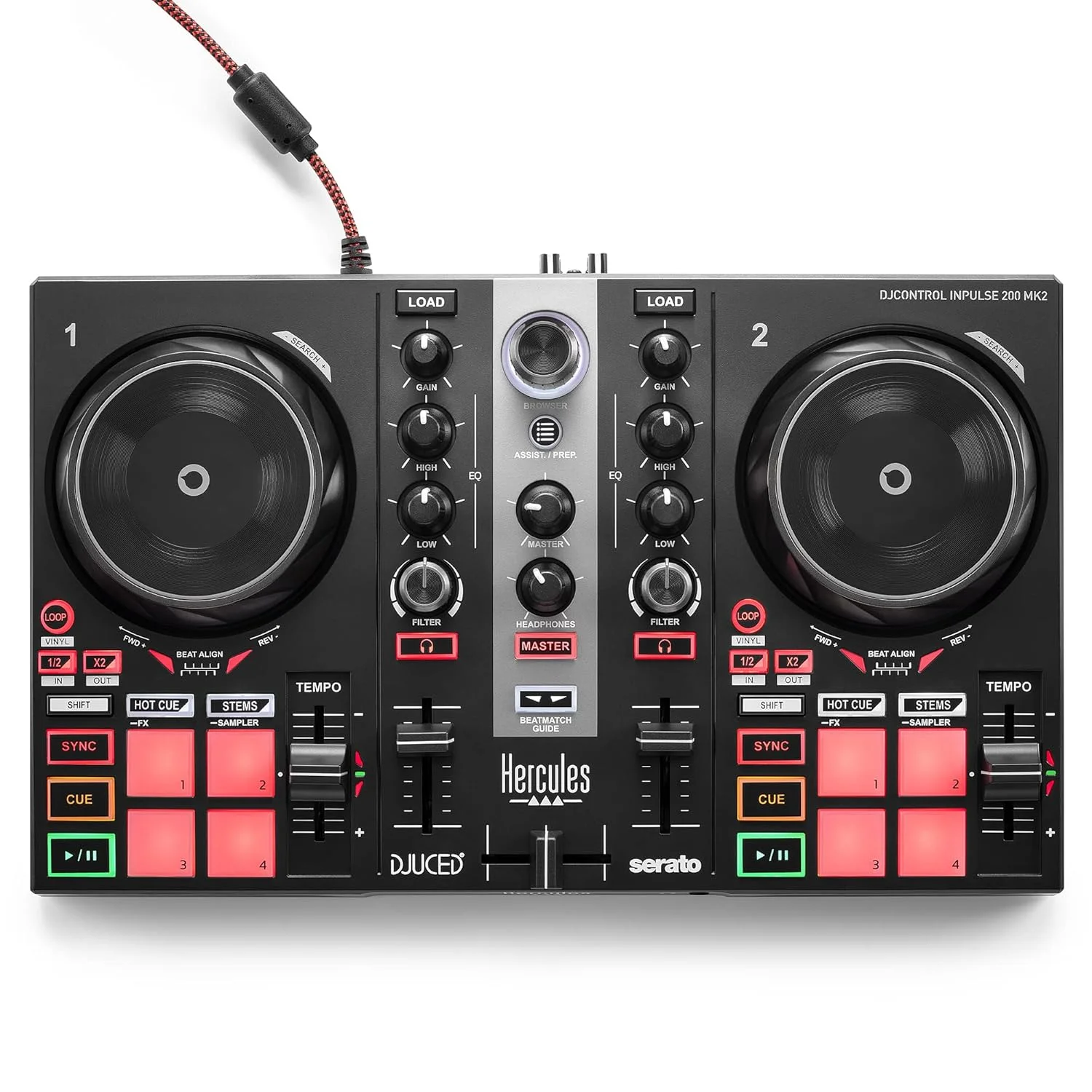 هرکولس DJControl Inpulse 200 MK2 - کنترلر ایده آل دی جی برای یادگیری میکس - شامل نرم افزار و آموزش ها، مشکی (بازسازی شده)