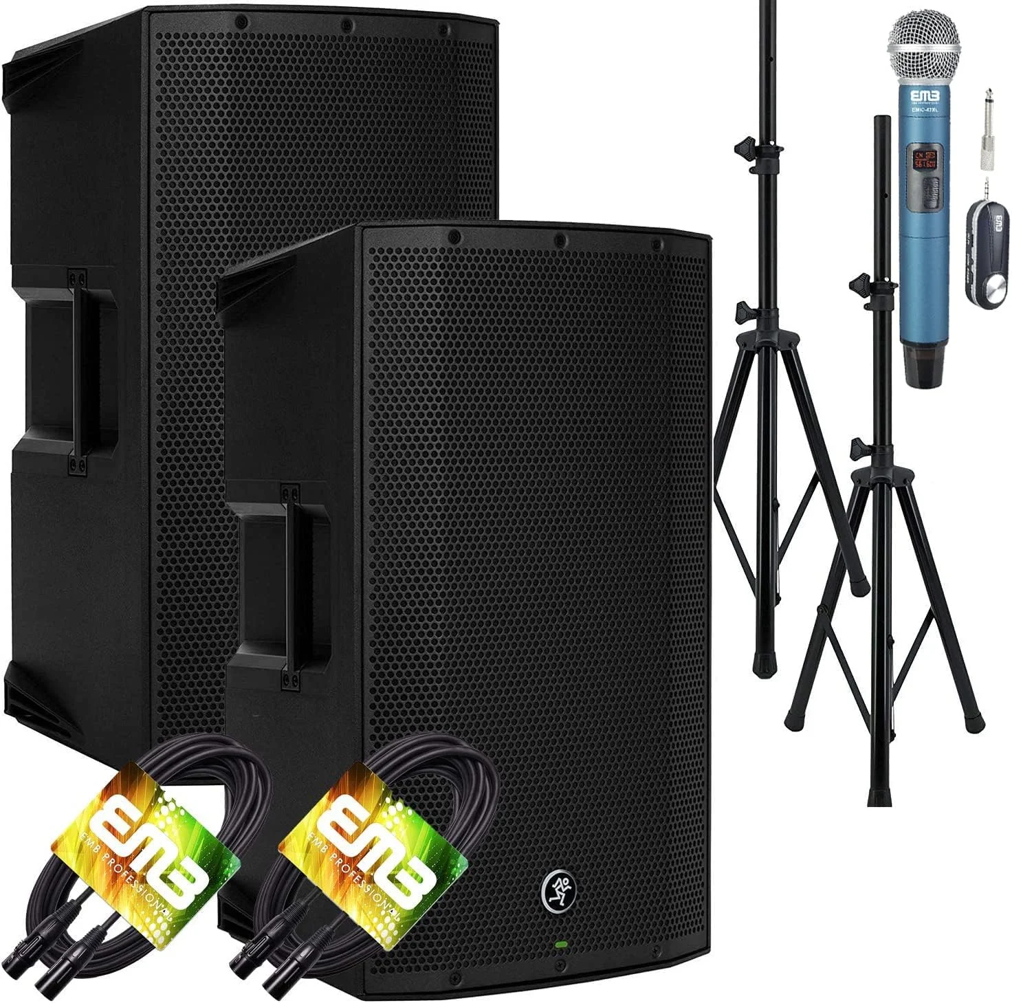 مک‌کی (جفت) Thump12A THUMP-12A بلندگوی 1300 واتی 12 اینچی به همراه پایه بلندگو EMB + میکروفون EMB و بسته کابل XLR EMB