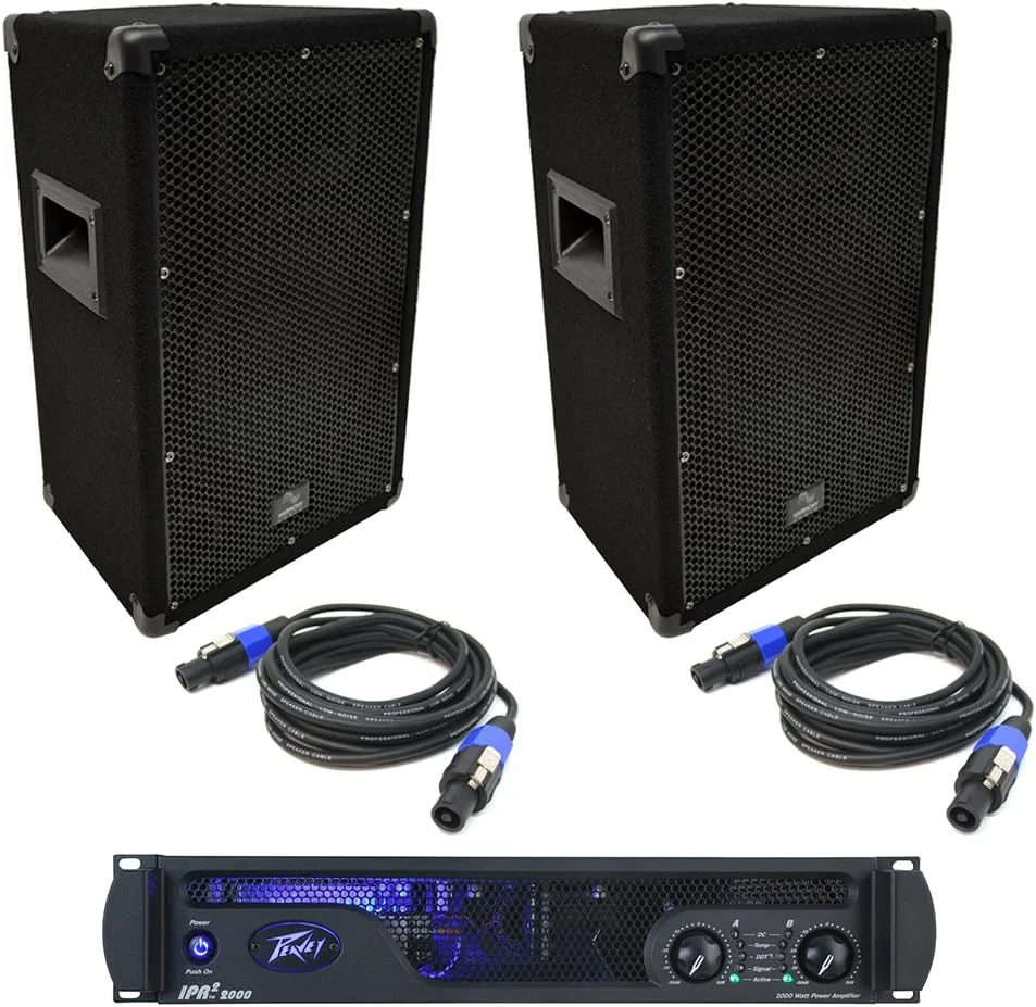 پکیج صوتی شامل (2) عدد اسپیکر 10 اینچی 300 واتی Harmony Audio HA-V10P DJ PA، آمپلی فایر Peavey IPR2 2000 و کابل پکیج صوتی شامل (2) عدد اسپیکر 10 اینچی 300 واتی Harmony Audio HA-V10P DJ PA، آمپلی فایر Peavey IPR2 2000 و کابل
