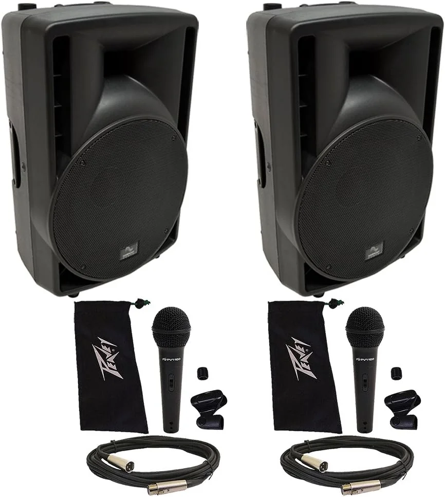 پکیج شامل دو عدد اسپیکر اکتیو 12 اینچی 800 واتی Harmony Audio HA-C12A Pro DJ و دو عدد میکروفون Peavey