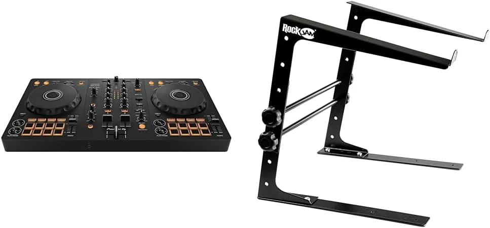 پکیج کنترلر DJ دو دکه پایونیر DDJ-FLX4 به همراه استند لپ‌تاپ فلزی - ارتفاع قابل تنظیم، طراحی ضد لغزش، تحمل وزن تا 3.6 کیلوگرم