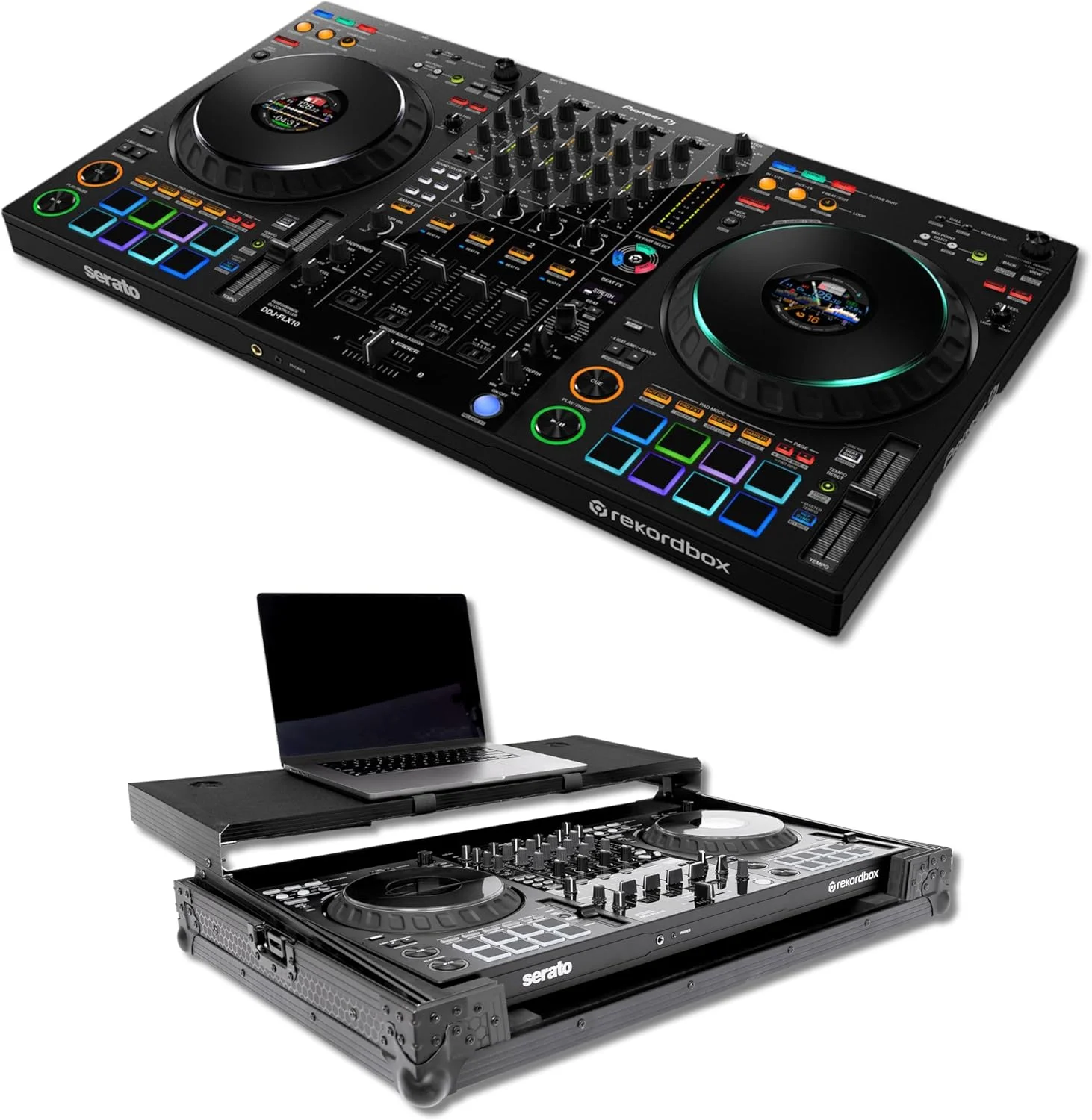 کنترلر دی‌جی پایونیر DDJ-FLX10 با 4 کانال به همراه کیف حمل هدلاینر با جایگاه لپ‌تاپ