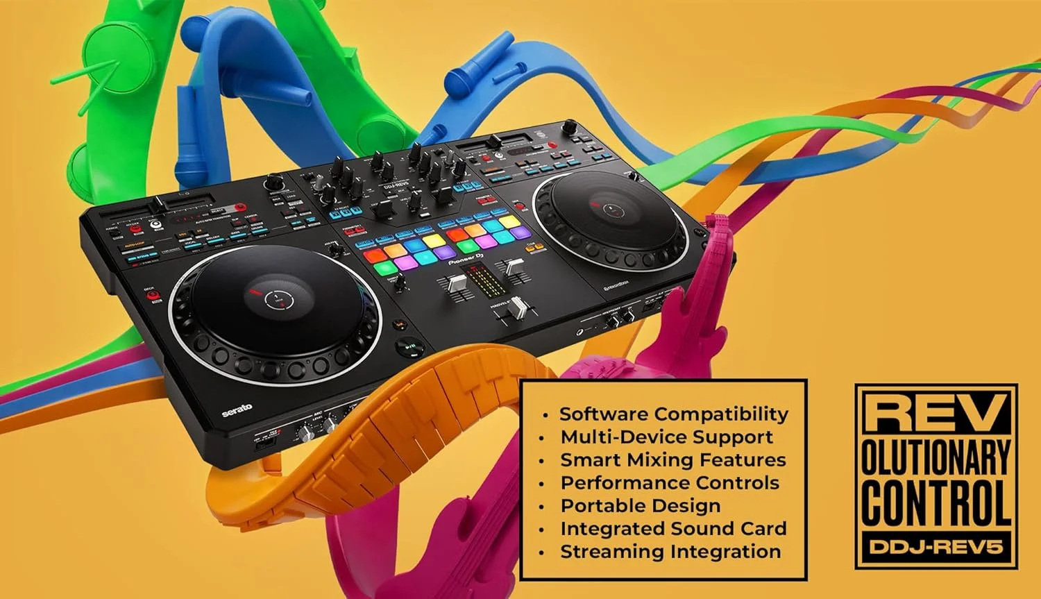کنترلر دیجی 4-دک پایونیر DDJ-REV5 - مشکی همراه با پایه لپتاپ، هدفون و پارچه پولیش آستین بازار کنترلر دیجی 4-دک پایونیر DDJ-REV5 - مشکی همراه با پایه لپتاپ، هدفون و پارچه پولیش آستین بازار