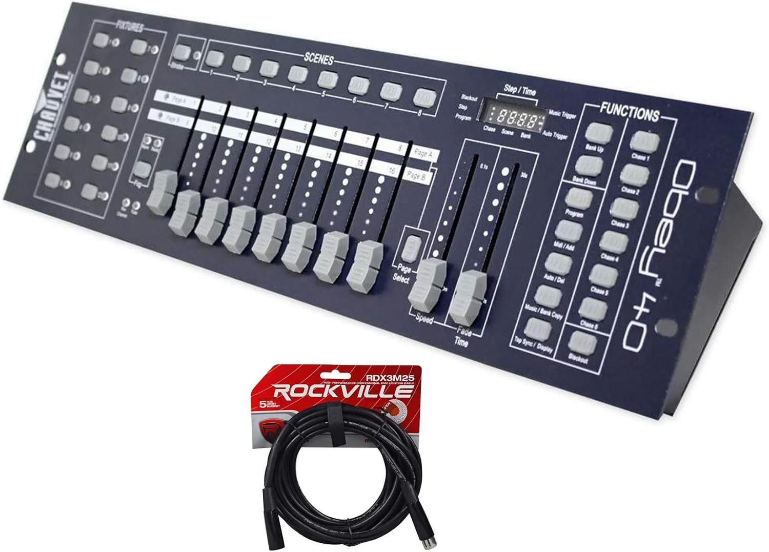 کنترلر جهانی Dmx 512 Chauvet Obey 40 با 192 کانال و سازگاری Midi + کابل Dmx Xlr ماده به نر Chauvet Dmx3p25ft Dmx