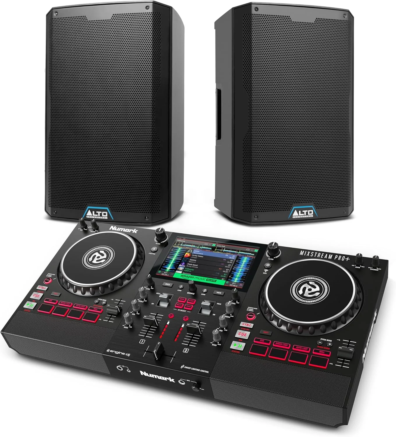 مجموعه کنترلر دی‌جی Numark Mixstream Pro+ و بلندگوهای PA اکتیو ALTO TS415 برای اجرای زنده موسیقی، دی‌جی ست، رویدادها و تولید موسیقی