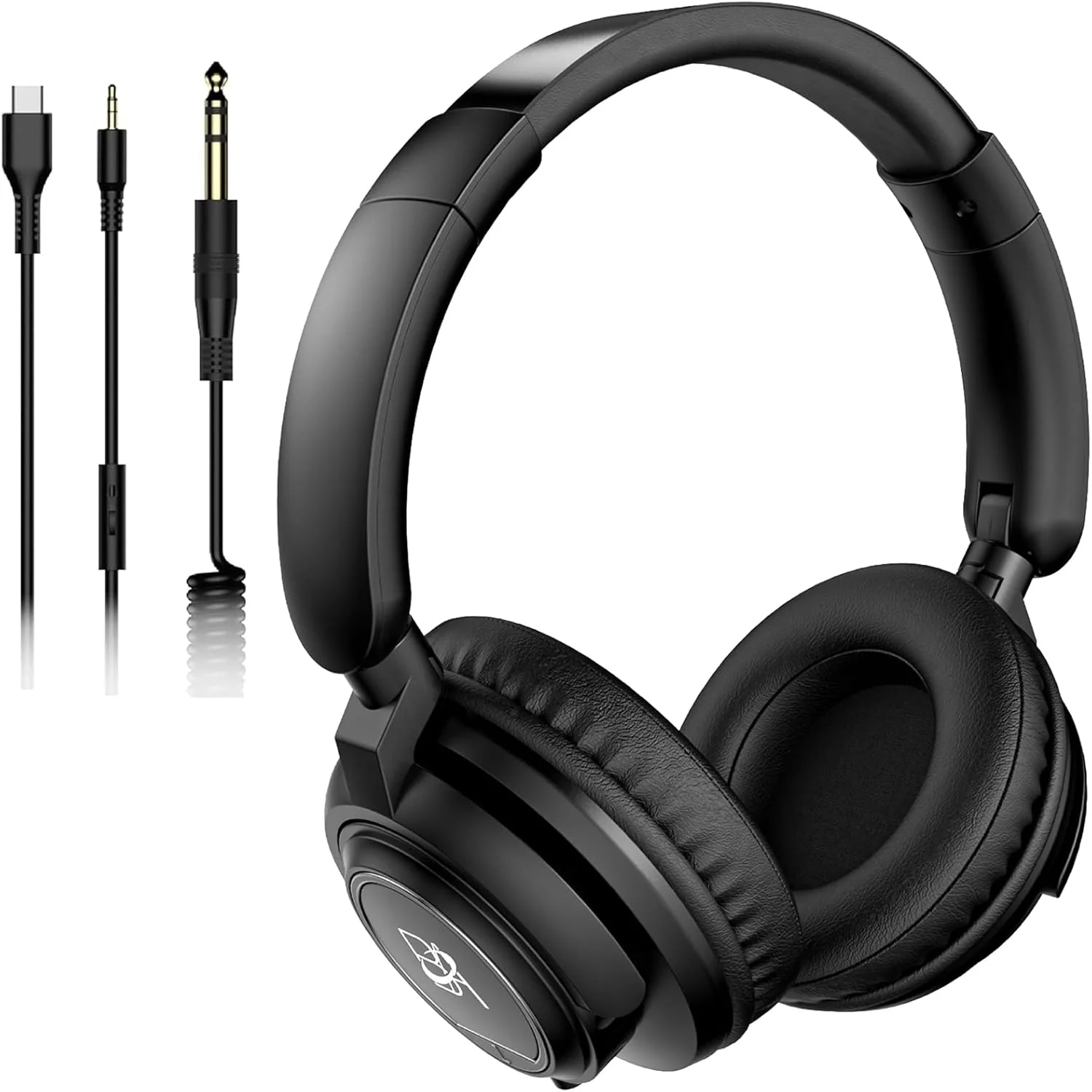هدفون های سیم دار رو گوشی استودیویی مانیتورینگ و میکس DJ استریو با درایورهای 50 میلی متری و جک 1/4 به 3.5 میلی متری برای موبایل، Type C، آمپلی فایر، کامپیوتر، ضبط، پادکست، کیبورد، گیتار، لپ تاپ - مشکی