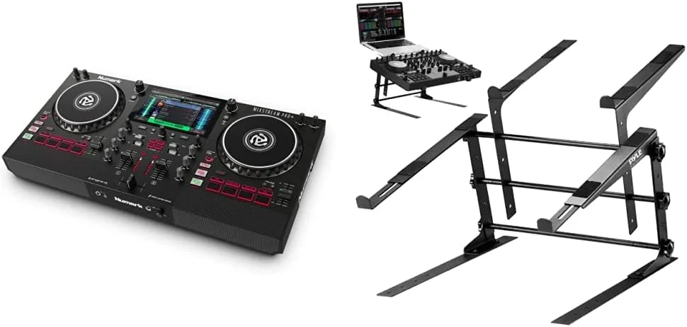 کنترلر دی‌جی مستقل نومارک Mixstream Pro+، استریم نامحدود آمازون موزیک، میکسر، تاچ‌اسکرین، وای‌فای، اسپیکر، سازگار با Serato و Virtual DJ | استند لپ‌تاپ دوگانه قابل حمل Pyle