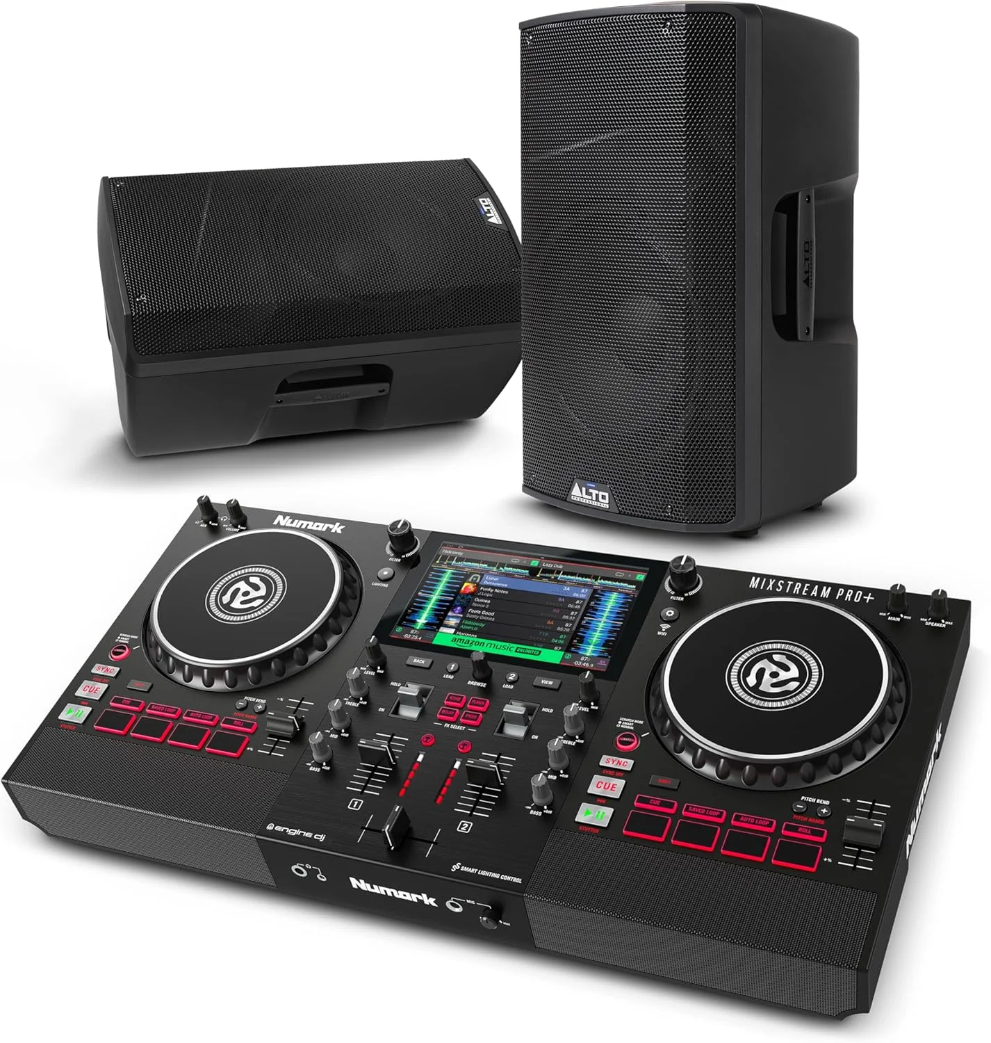 ست کنترلر دی‌جی Numark Mixstream Pro+ و بلندگوهای پَوِر دار ALTO TX412 برای اجرای زنده موسیقی، دی‌جی سِت، رویدادها و تولید موسیقی