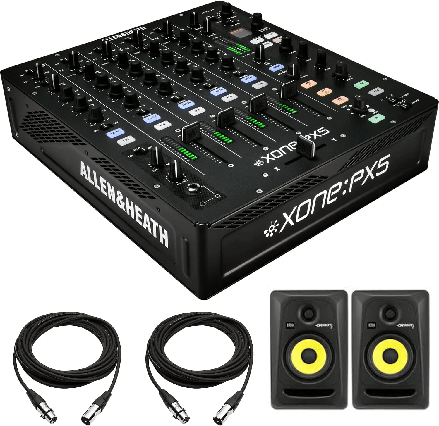 میکسر دی جی 4+1 کانال Allen & Heath XONE:PX5 به همراه کارت صدا + مانیتورهای استودیویی 5 اینچی KRK ROKIT RP5G3 (جفت مشکی) و کابل ها میکسر دی جی 4+1 کانال Allen & Heath XONE:PX5 به همراه کارت صدا + مانیتورهای استودیویی 5 اینچی KRK ROKIT RP5G3 (جفت مشکی) و کابل ها