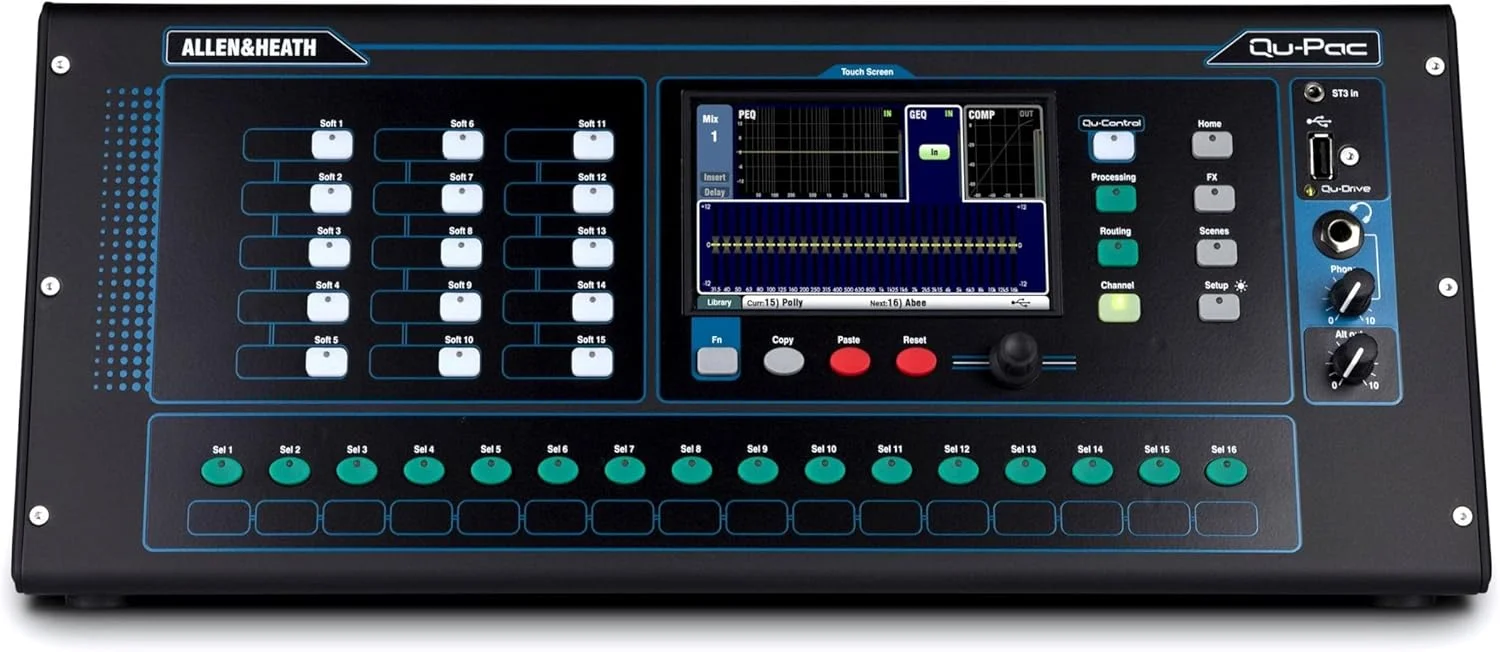میکسر دیجیتال فوق فشرده 16 ورودی/12 خروجی Allen & Heath QU-PAC با کنترل لمسی، مشکی میکسر دیجیتال فوق فشرده 16 ورودی/12 خروجی Allen & Heath QU-PAC با کنترل لمسی، مشکی