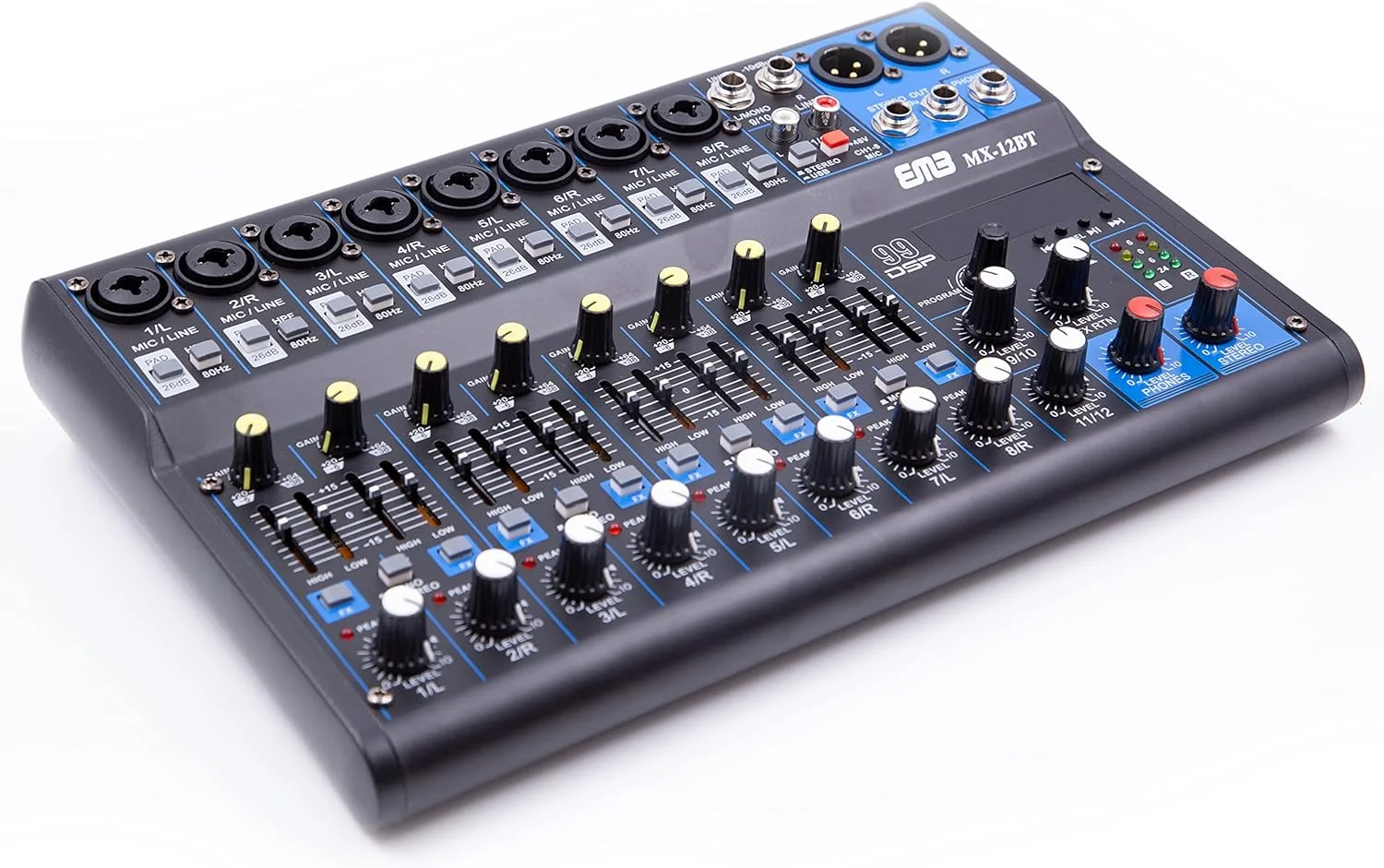 میکسر صوتی 12 کاناله EMB MX12BT 99 DSP با بلوتوث و قابلیت پخش MP3 میکسر صوتی 12 کاناله EMB MX12BT 99 DSP با بلوتوث و قابلیت پخش MP3